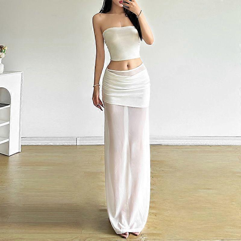 Womens High Waist Sheer Mesh Skirt Slim Fit Street Style Maxi Skirt
