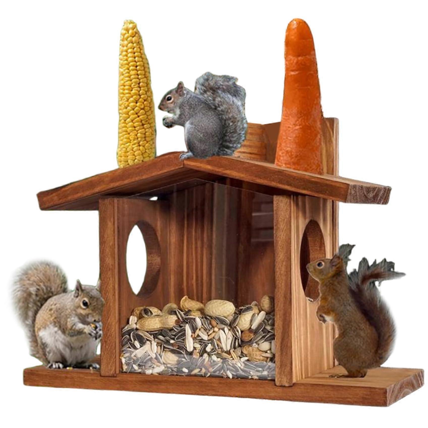 EichhörnchenFeeder squirrel feeder, wooden chipmunk feeder with flexible roof, transparent window, for outdoor, garden