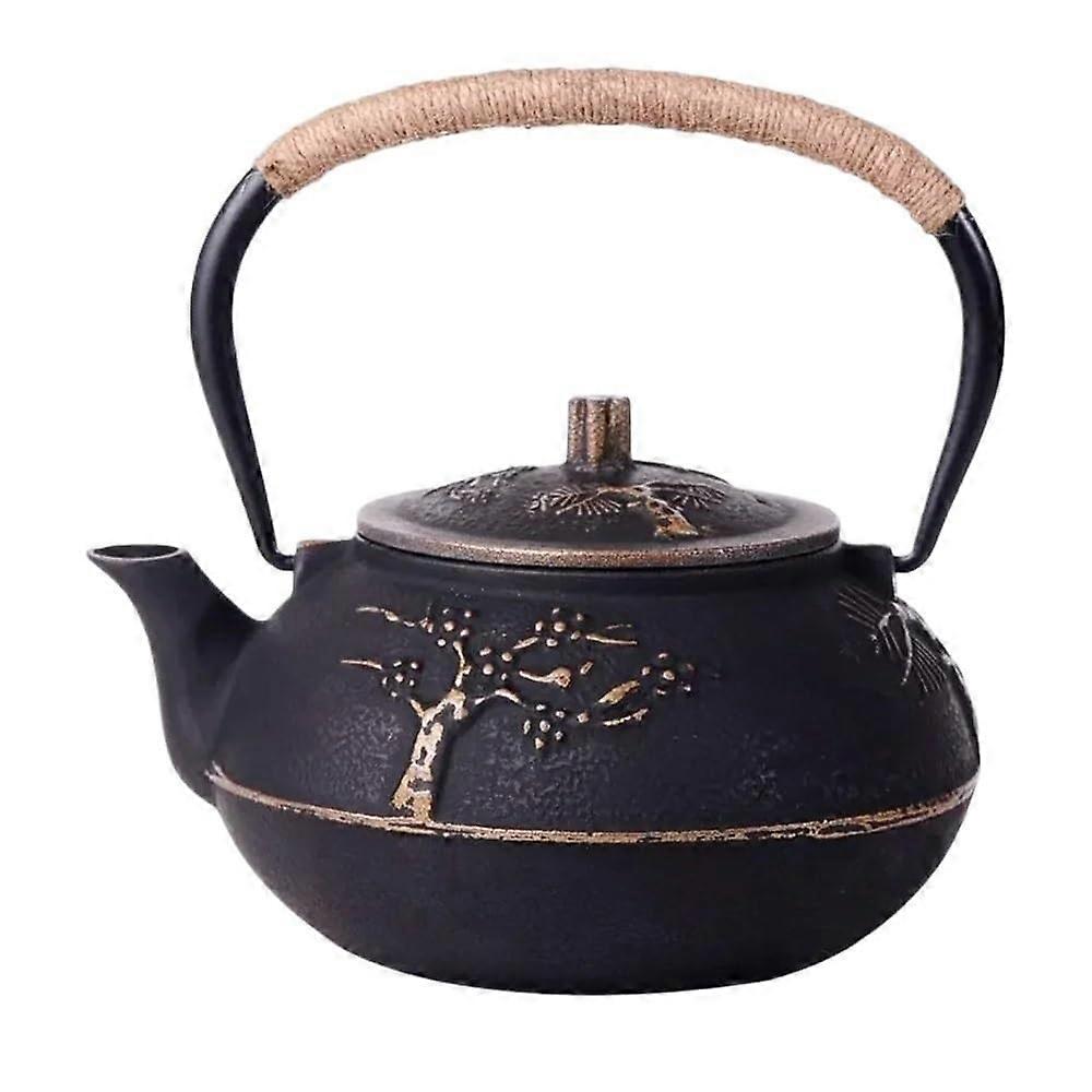 Traditional Cast Iron Teapot for Loose Leaf Tea, Fast Boiling, Stovetop Safe, Rust-Resistant, Heat-Resistant Handle, Black Ceremonial Design