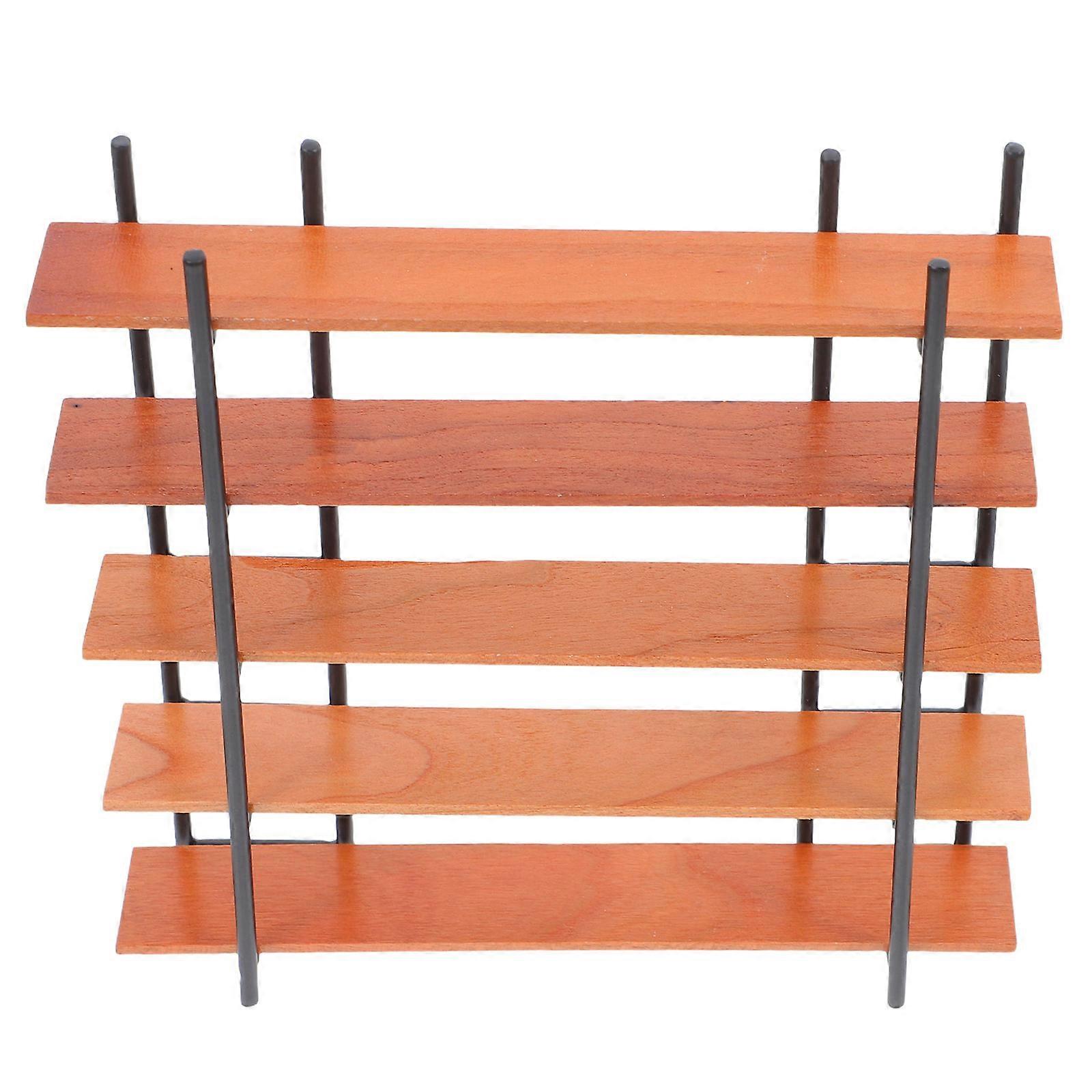 Miniature Wood Bookcase Dollhouse Shelf with 5 Storage Layers, Detailed Curio Display for DIY Craft, Collectibles & Tiny Books Decor