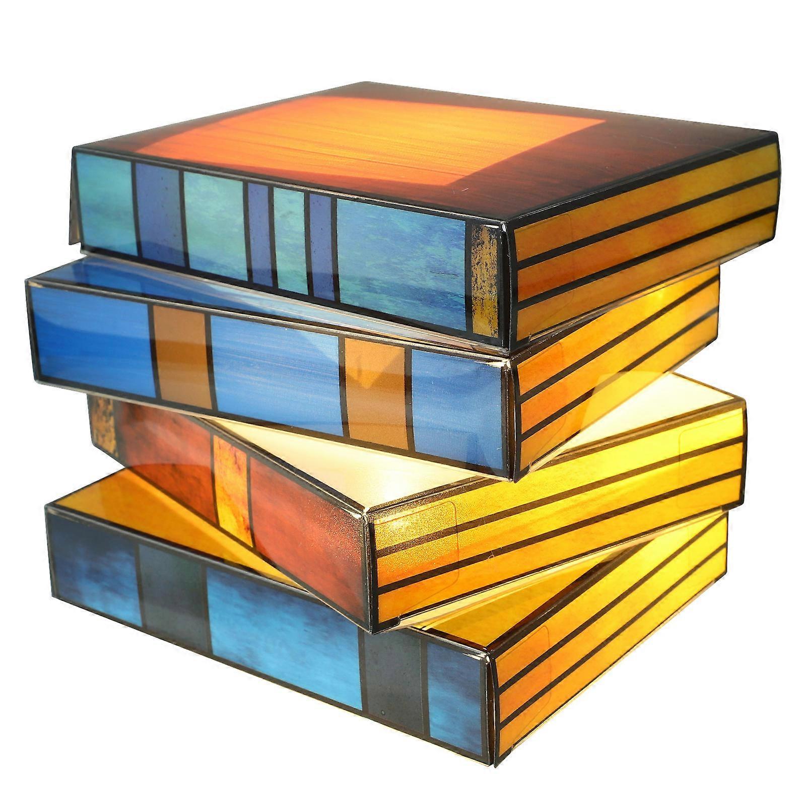 Lampe en vitrail en forme de livres empilés, à plusieurs niveaux, avec lumière douce pour la lecture et la décoration