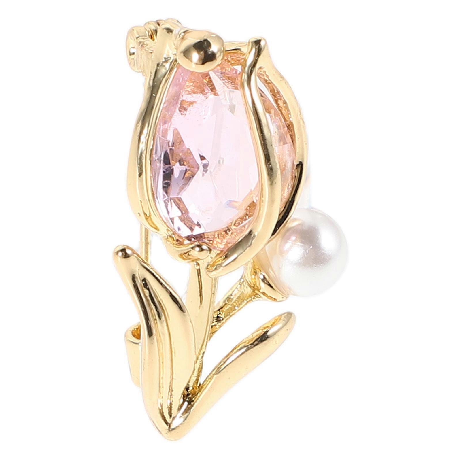 女性のためのパールアクセント付きのエレガントな高光沢チューリップジルコンブローチ–結婚式、パーティー、ドレス、スカーフ、ショール用の多用途のフラワーピン