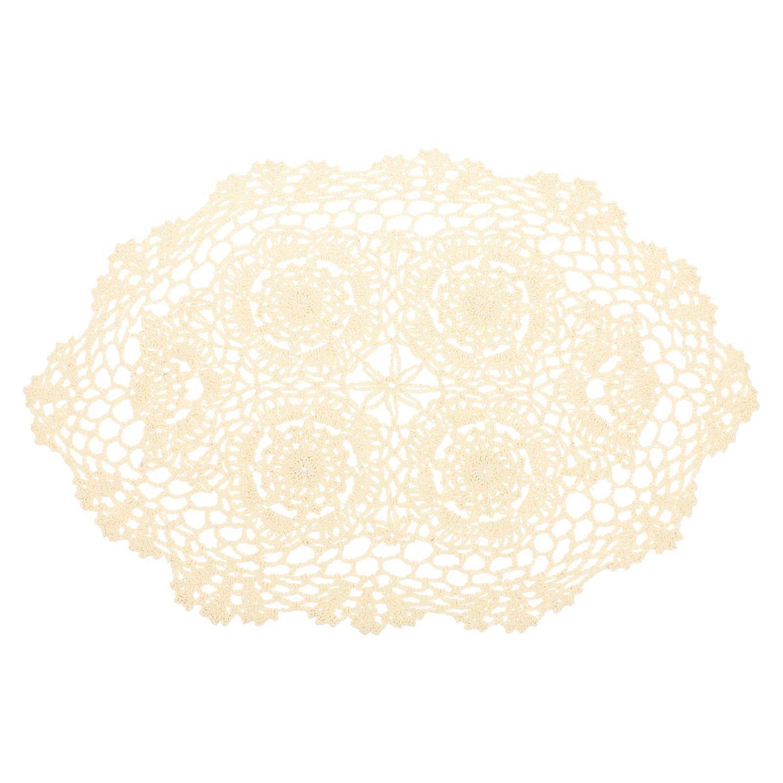 Handmade Crochet Placemat Cotton Lace Table Mat Dining Table Ornament Khaki Rectangular Countryside Style 1Set