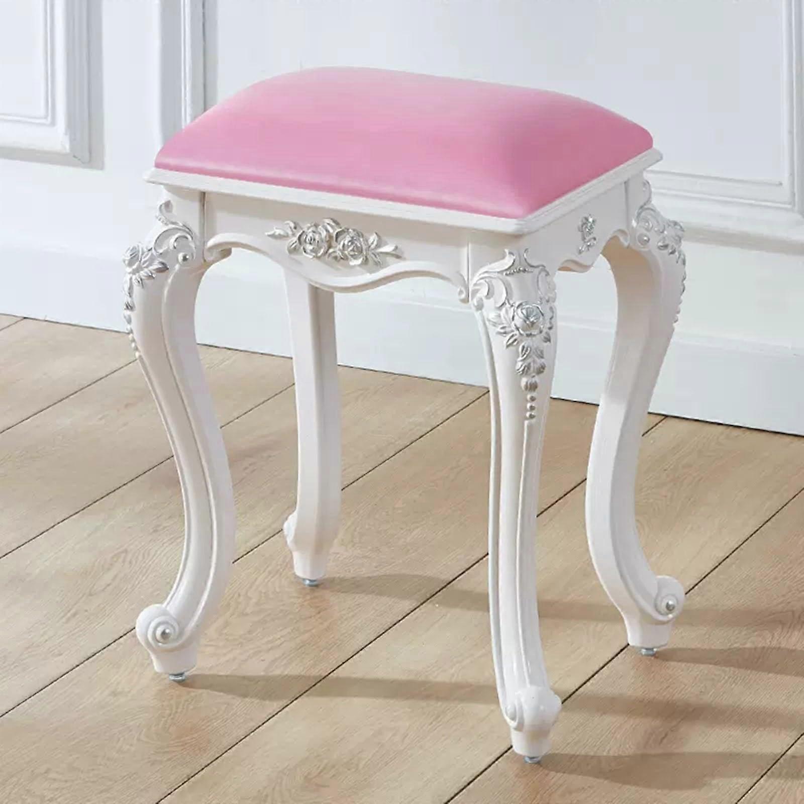 Dressing Table Stool Padded Baroque Makeup Chair with Silver ABS Carved Legs Retro Pink Color Load Capacity 110 kg