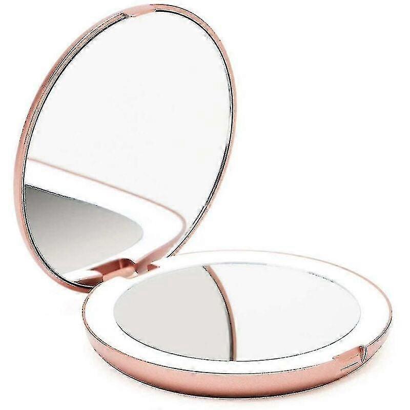 Illuminated Pocket Mirror, 1x/10x Magnification - Large Makeup Hand Mirror