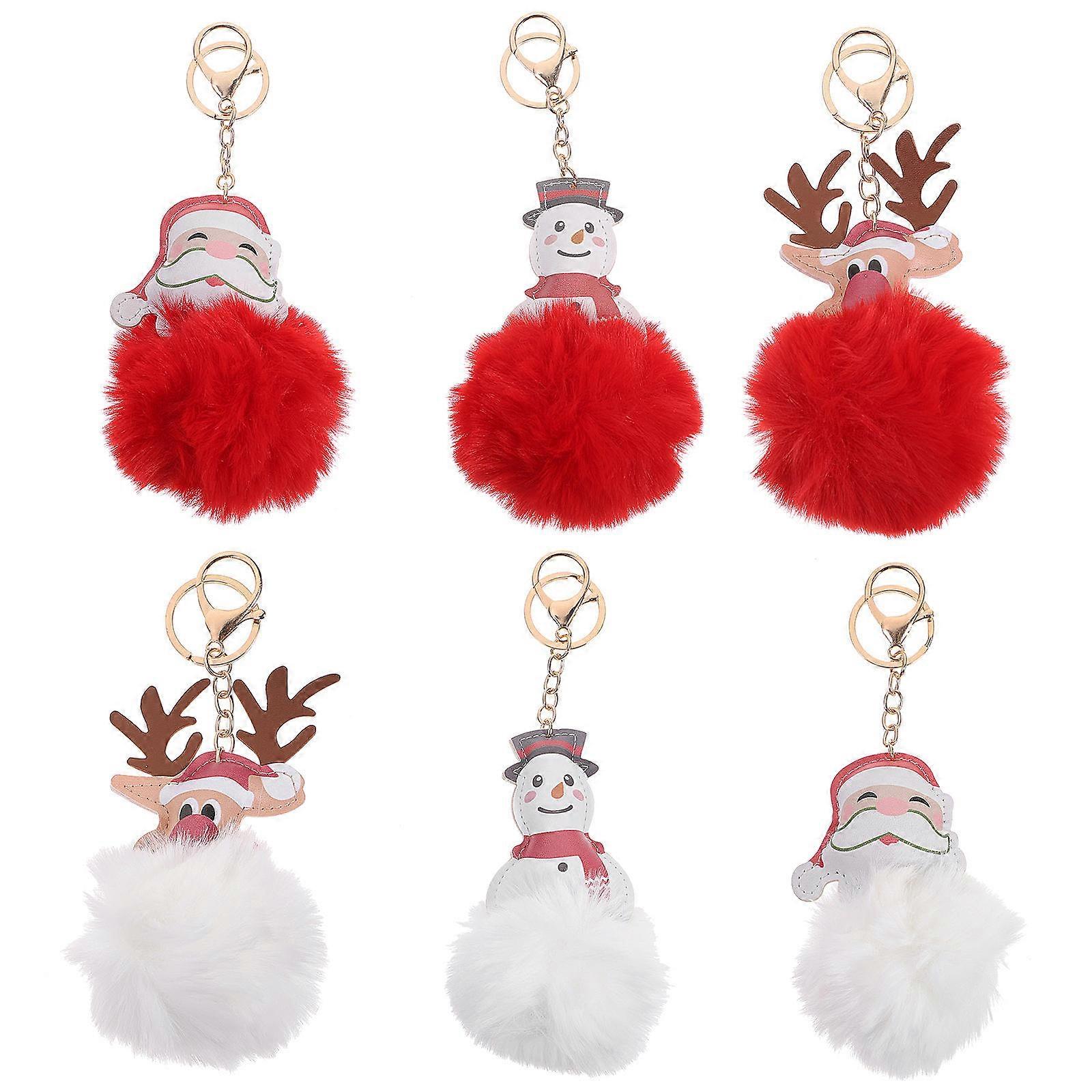 Plush Ball Pendant Keychain Christmas Style Assorted .5x8cm Bag Pendant 6Pcs