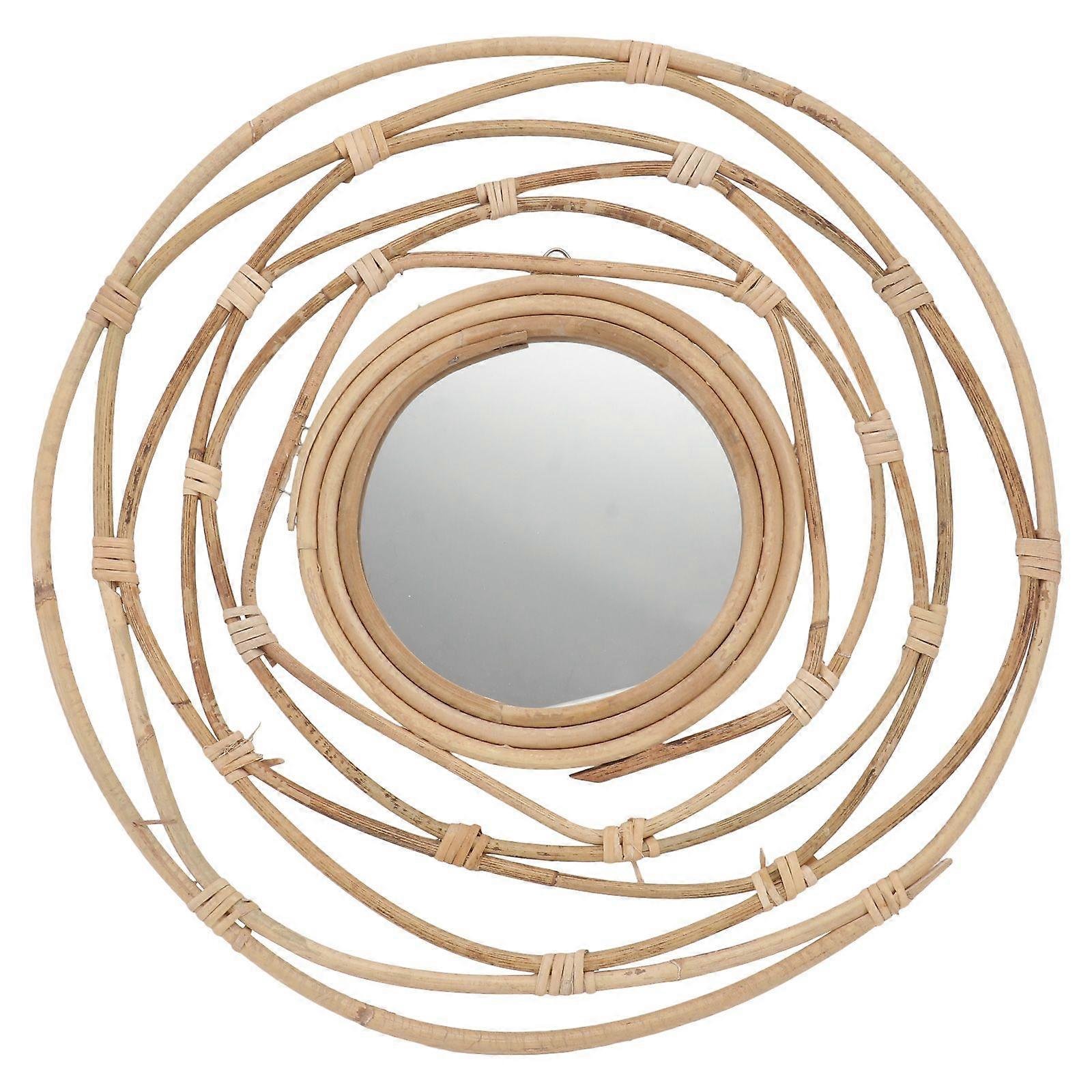 1Pc Willow Weaving Wall-mounted Mirror Home Decorative Makeup Mirror Khaki