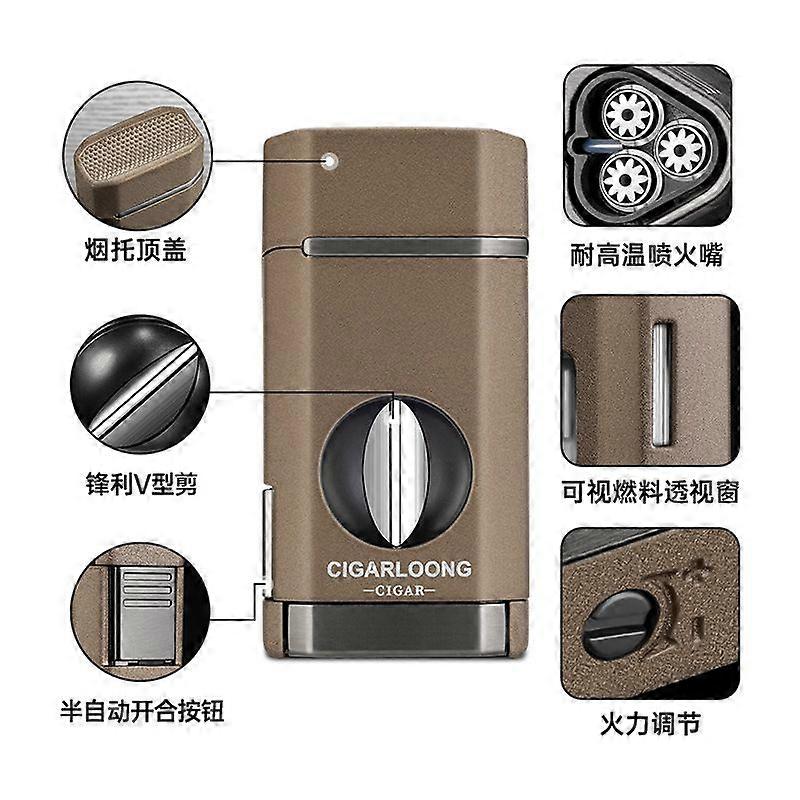 Cigar Lighter With Cigarette Holder V-Shaped Scissors Multi-Functional Three-Fire Direct Punch Windproof Gift Box Cb-25Dx1