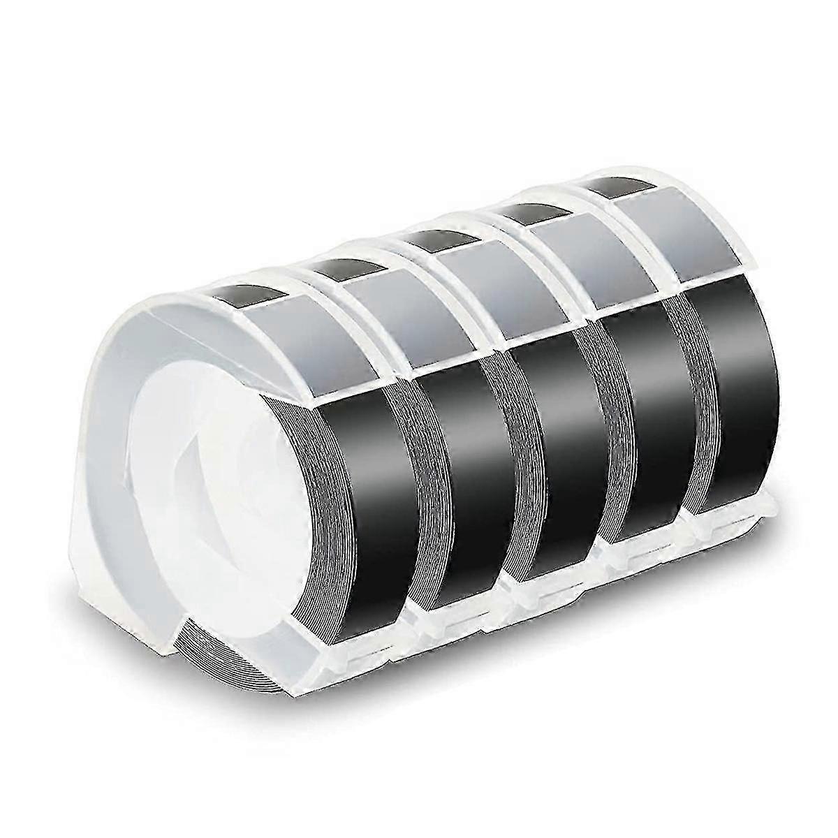 5 Pack Label Tape for Embossing Tape 12mm - 3D Emboss Labels, White on Black for Compatible Organizer