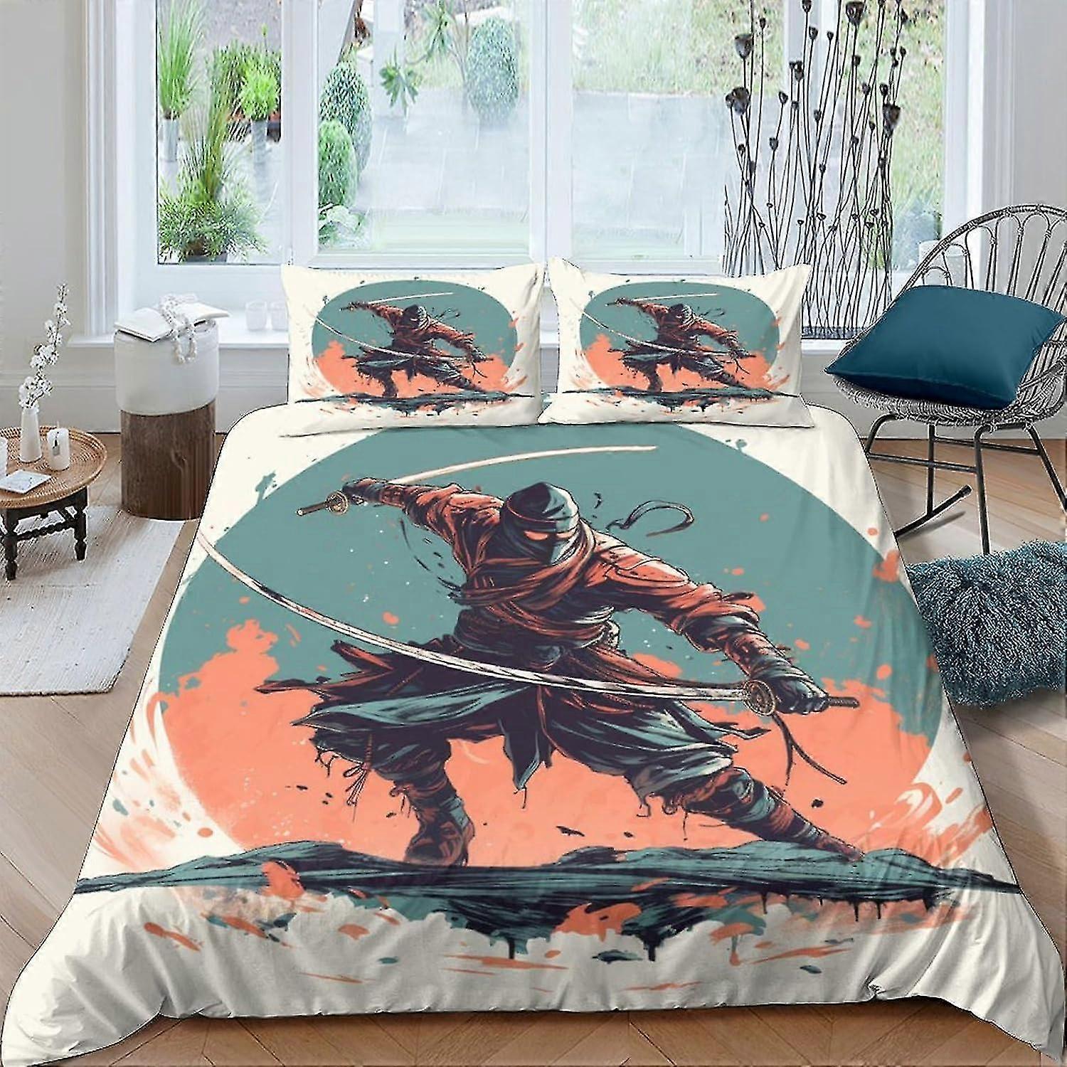 Conjunto de capa de edredom Ninja Conjunto de cama 3D Microfibra Poliéster Capa de edredom com fronhas, conjunto de 3 peças, capa de colcha com zíper duplo