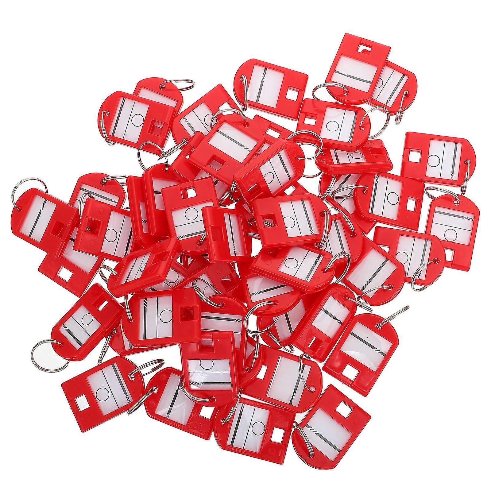 50pcs Plastic Key Tags ID Labels Portable Key Chain Tags with Split Rings