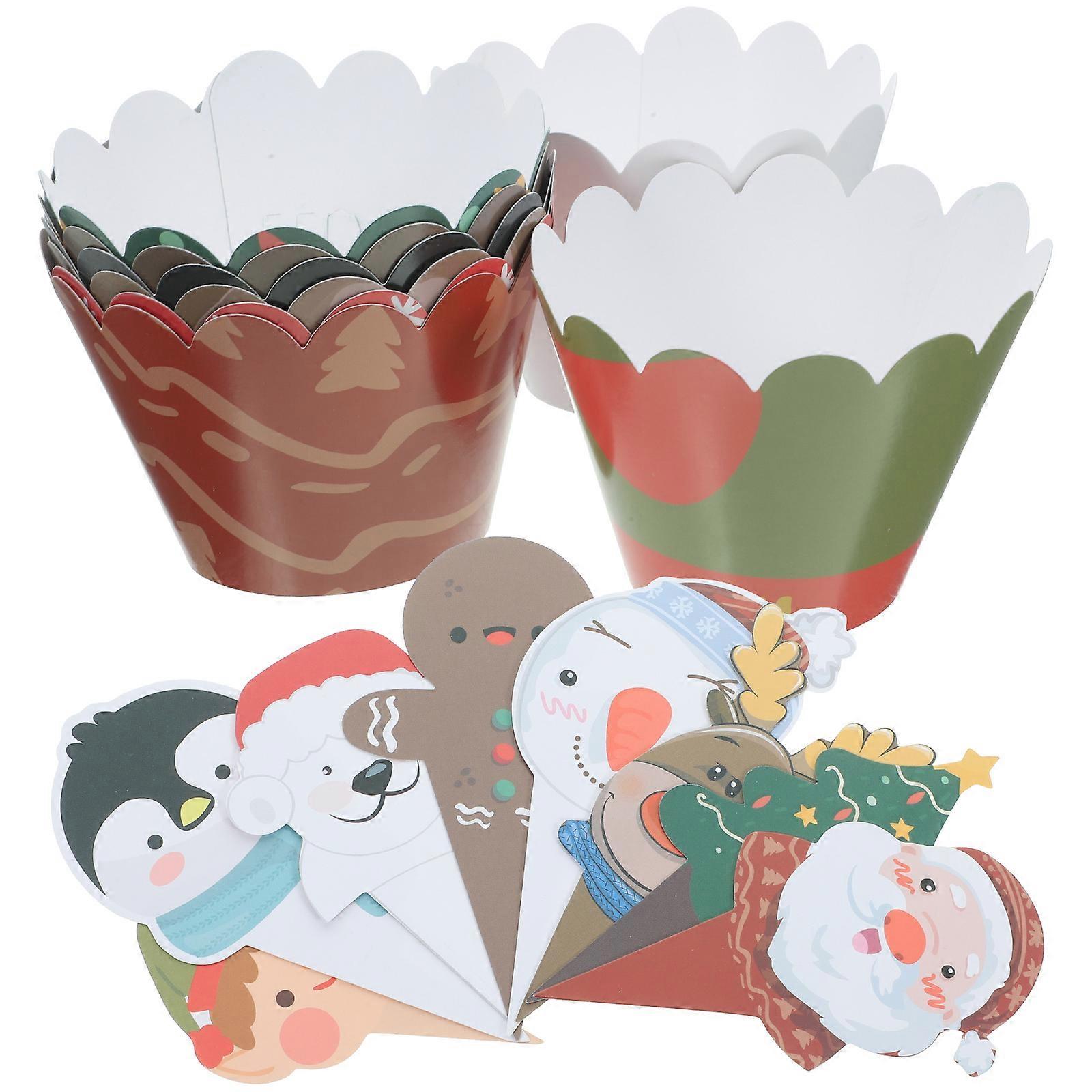 Christmas Cupcake Decorations Toppers and Wrappers for Party Atmosphere Enhancement 1 Set