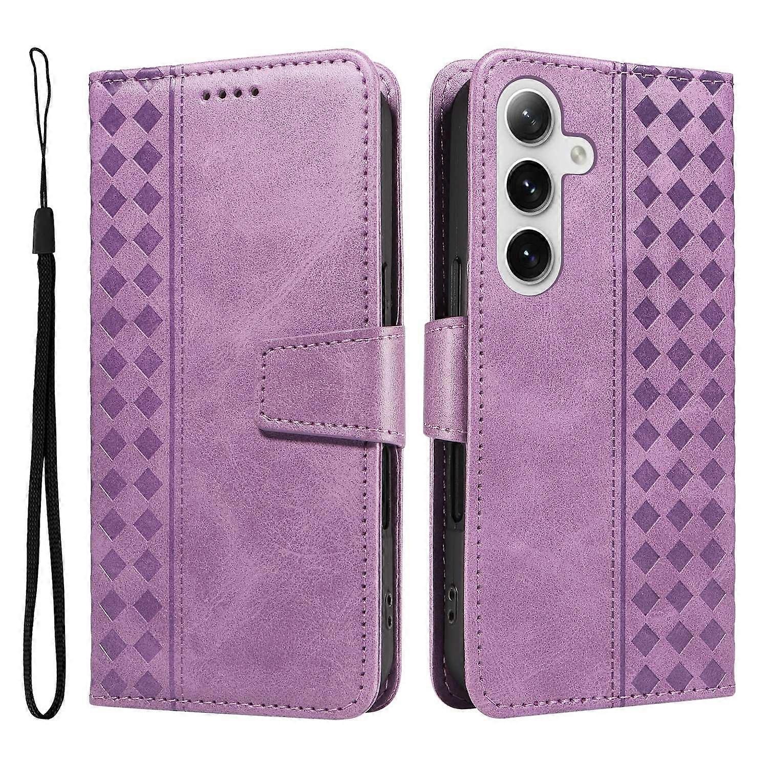 For Samsung Galaxy S24+(Plus)/ Galaxy S25+(Plus) Leather Case Wallet Stand Grids Imprinted Phone Cov
