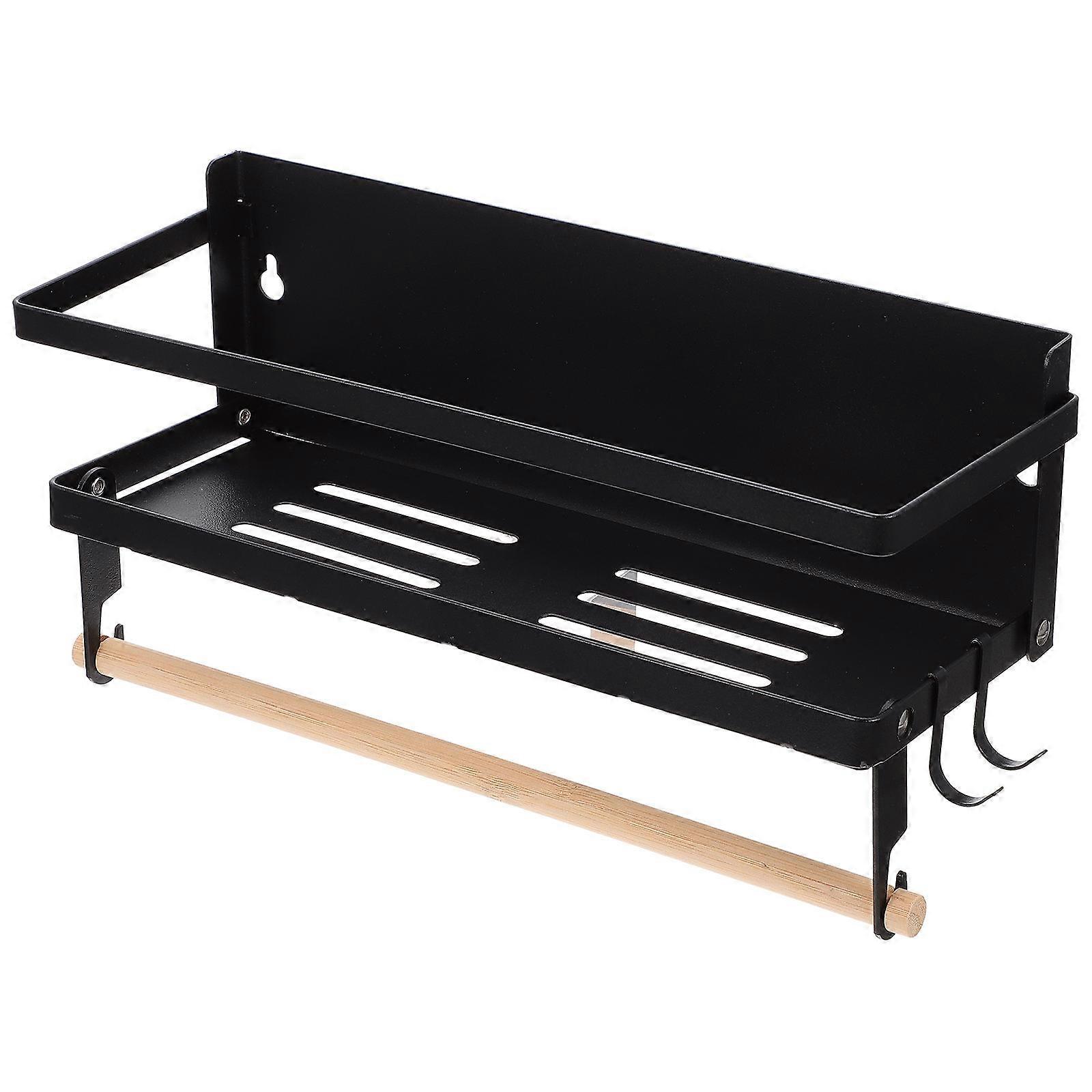 Magnetic Kitchen Storage Rack in Black Stainless Steel for Wall Mounting Simple Elegant Design Fits