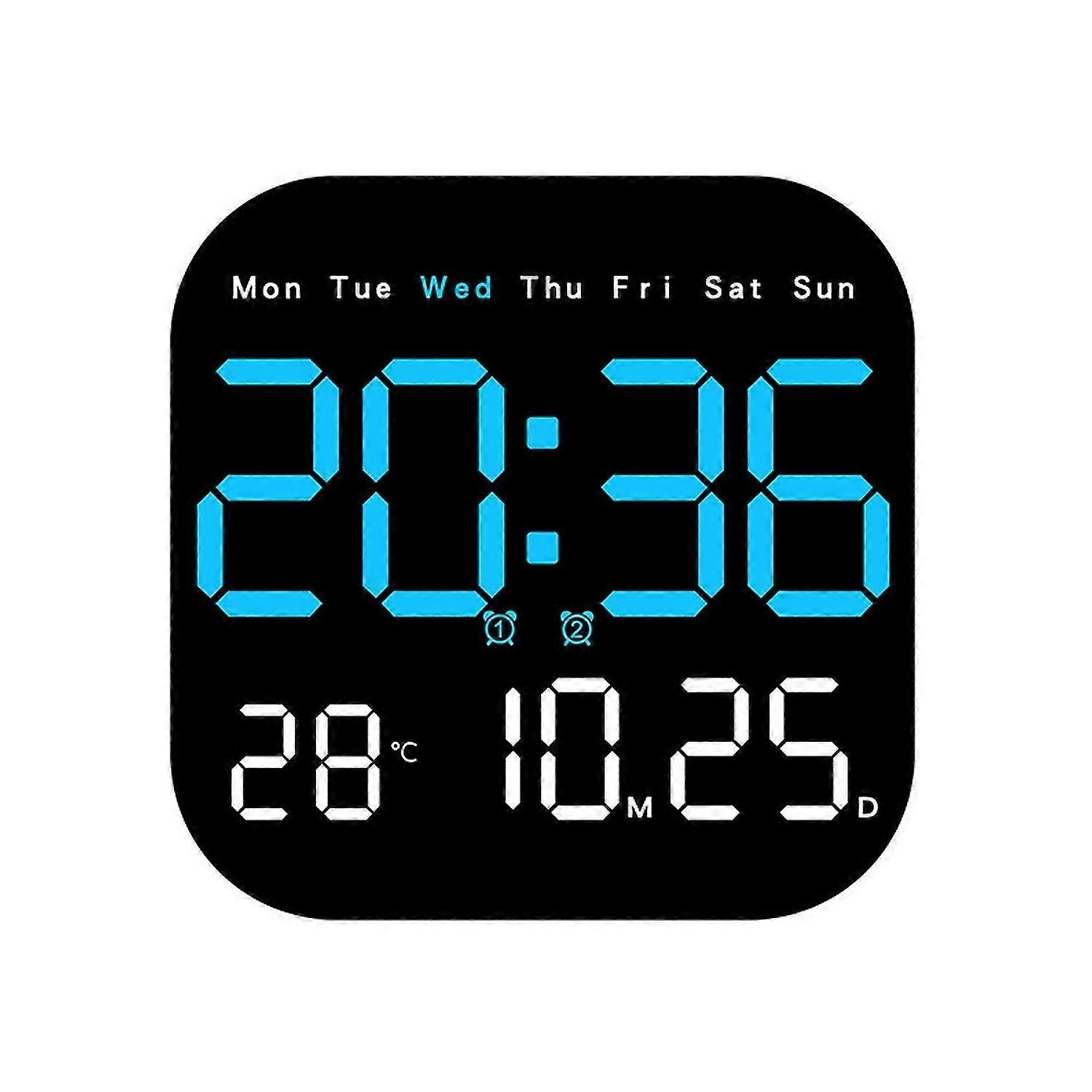 LED Large Square Digital Wall Clock Remote Control Temperature Date Week Display