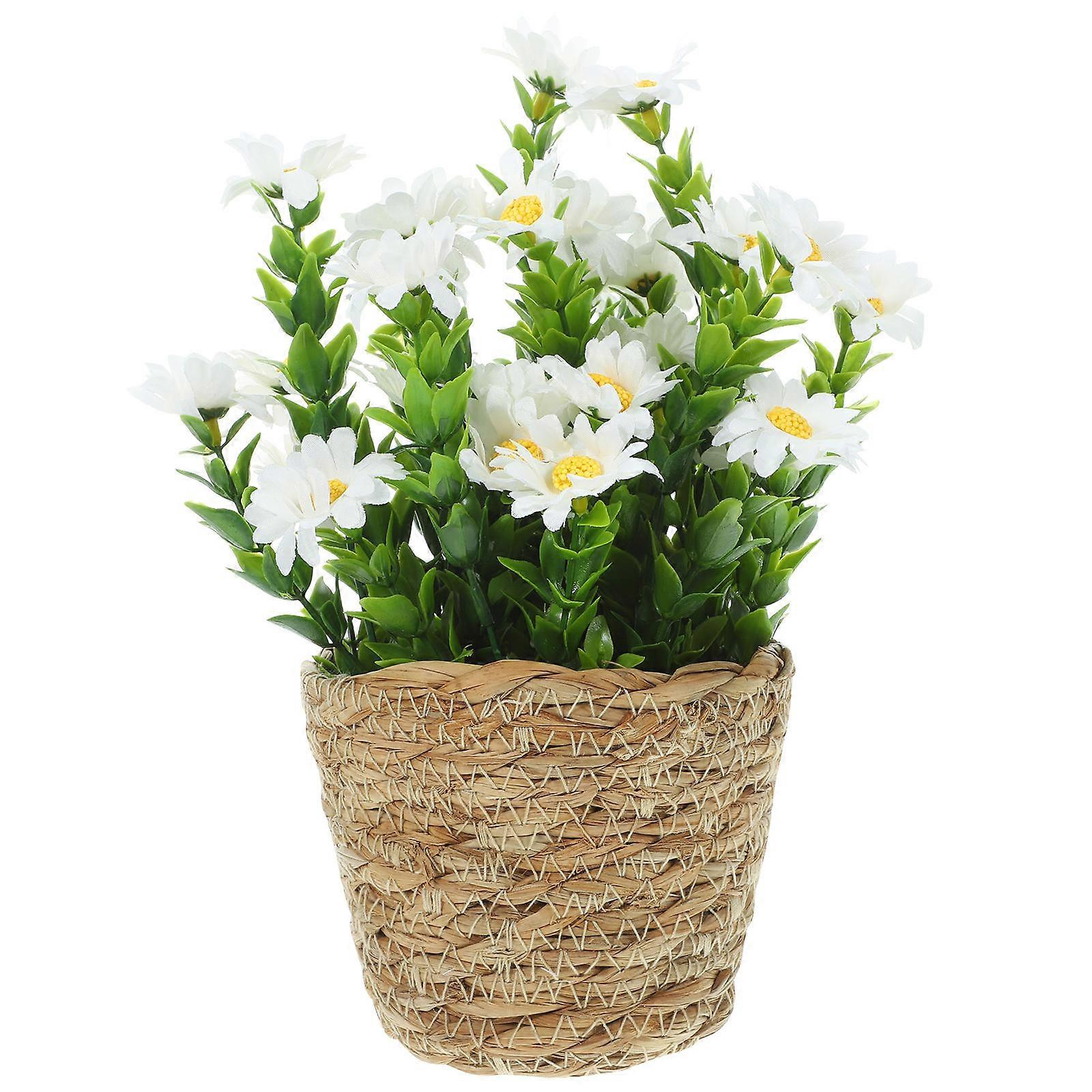 Realistic Faux Potted Bonsai in Rattan Basket – Easy Clean Artificial Silk Plant for Home Office Desktop and Window Decoration