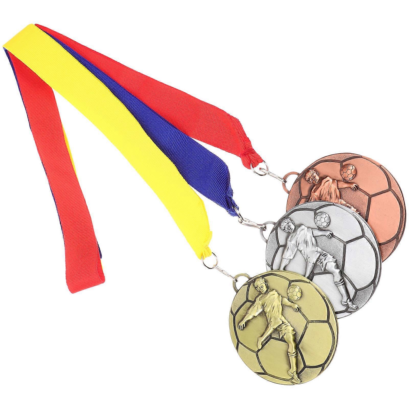 3pcs Durable Soccer Medals for Awards – Smooth Competition Medals for Event Recognition and Party Rewards