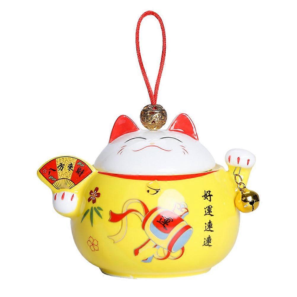 Ceramic Fortune Cat Airtight Storage Jar for Tea, Grains, and Dried Fruit – Portable Mini Container for Home, Office, and Gift Use