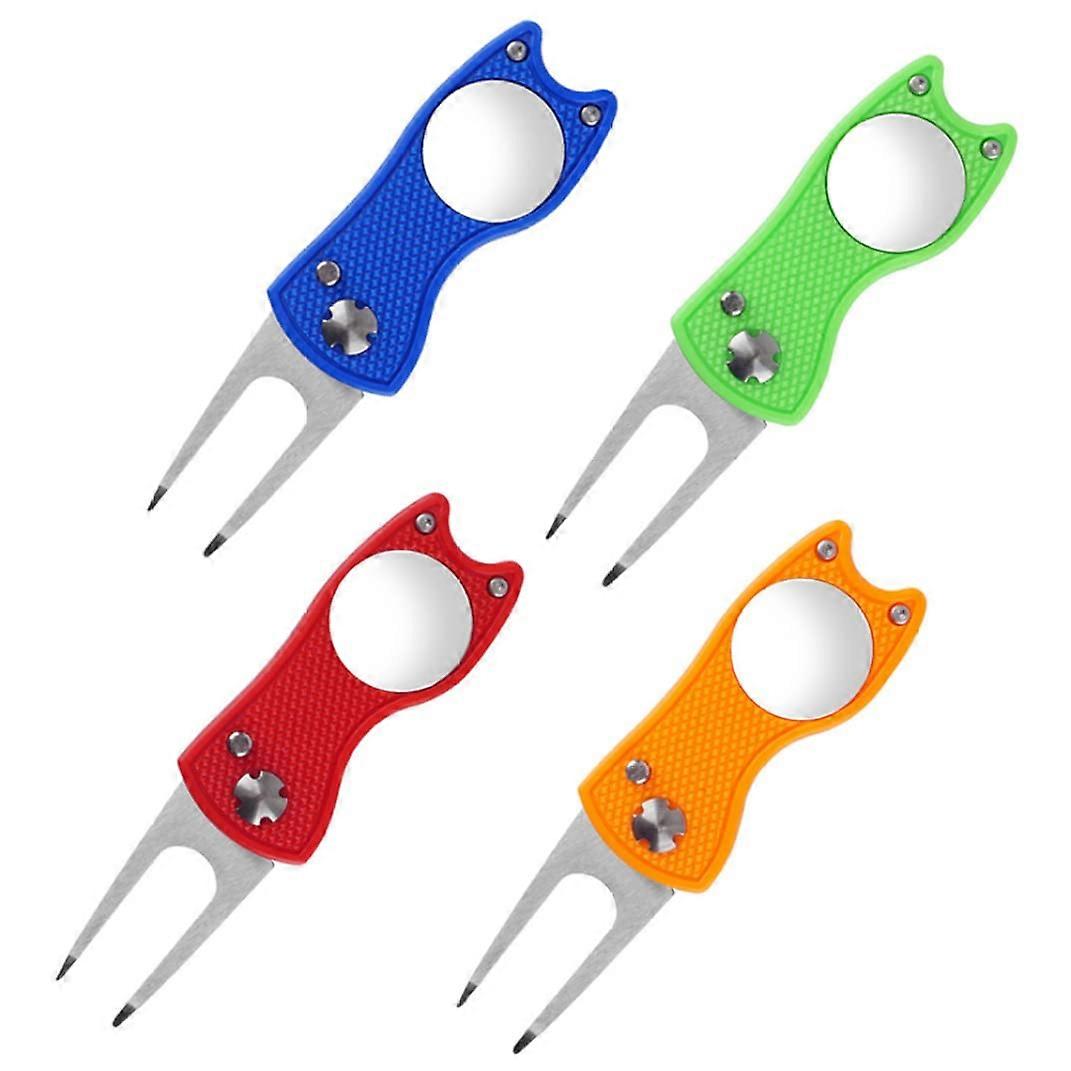Golf Repair Tool - Foldable Divot Repair Tool with Pitch Fork and Golf Ball Marker - 4 Pack, Durable and Portable Design