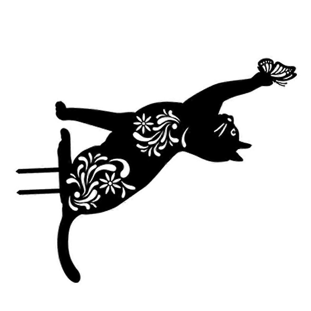 Yard Cat Statue Garden Decoration Creative Animal Insert Stake Iron 1Set