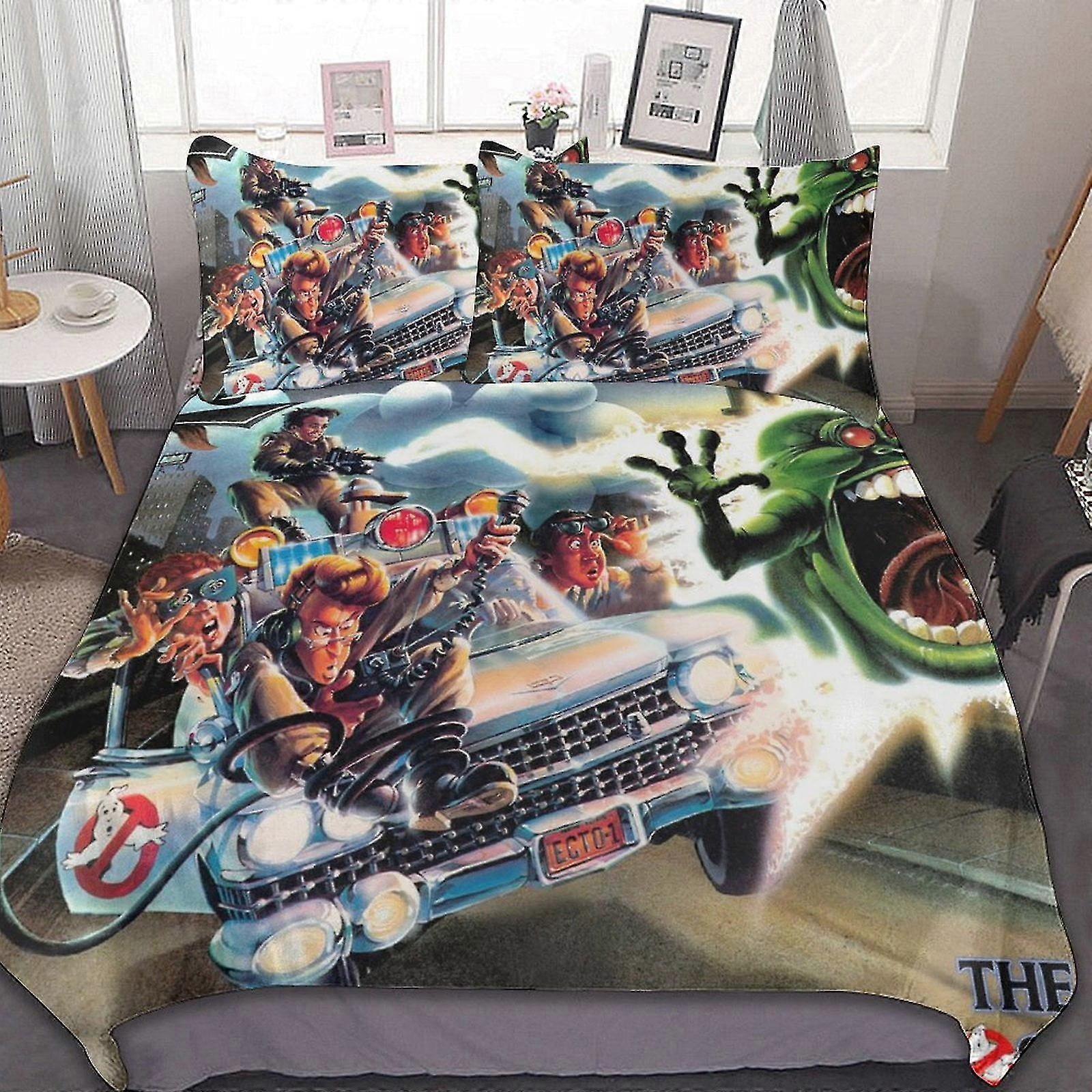 Conjunto de Cama Temático Ghostbusters de 3 Peças Edredom Macio com 1 Capa de Edredom e 2 Fronhas para Decoração de Quarto