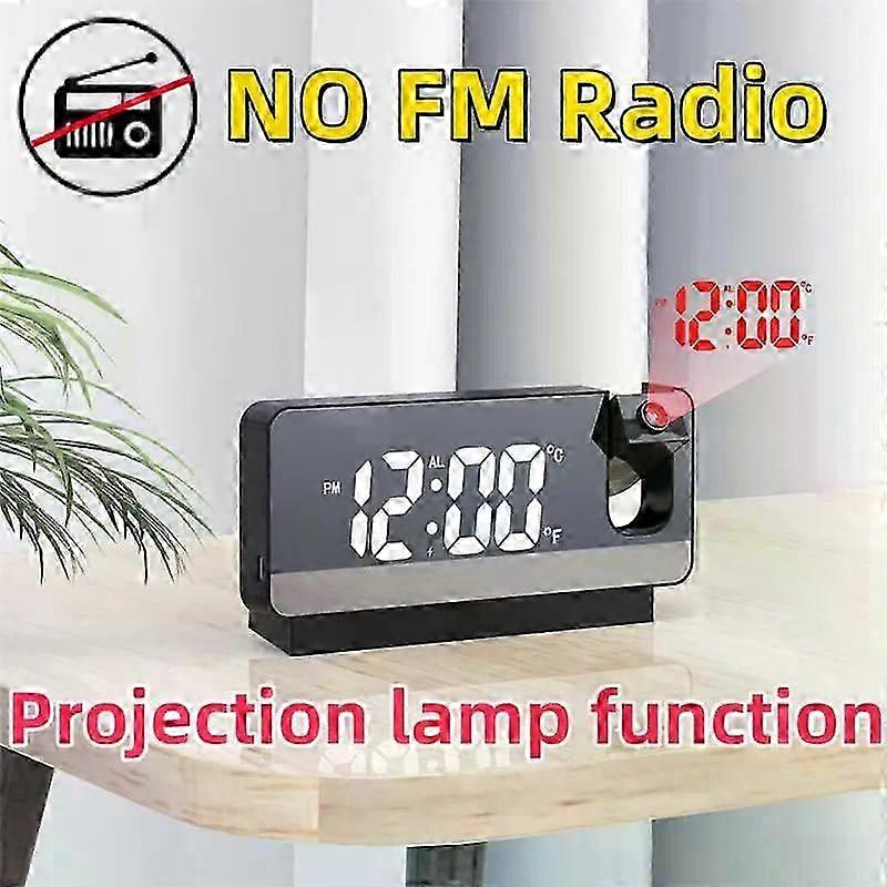 FM Radio Digital Projection Alarm Clocks Led Table Clocks Wake Up Clock Temp Humidity With 180 Projection Digital Clock 