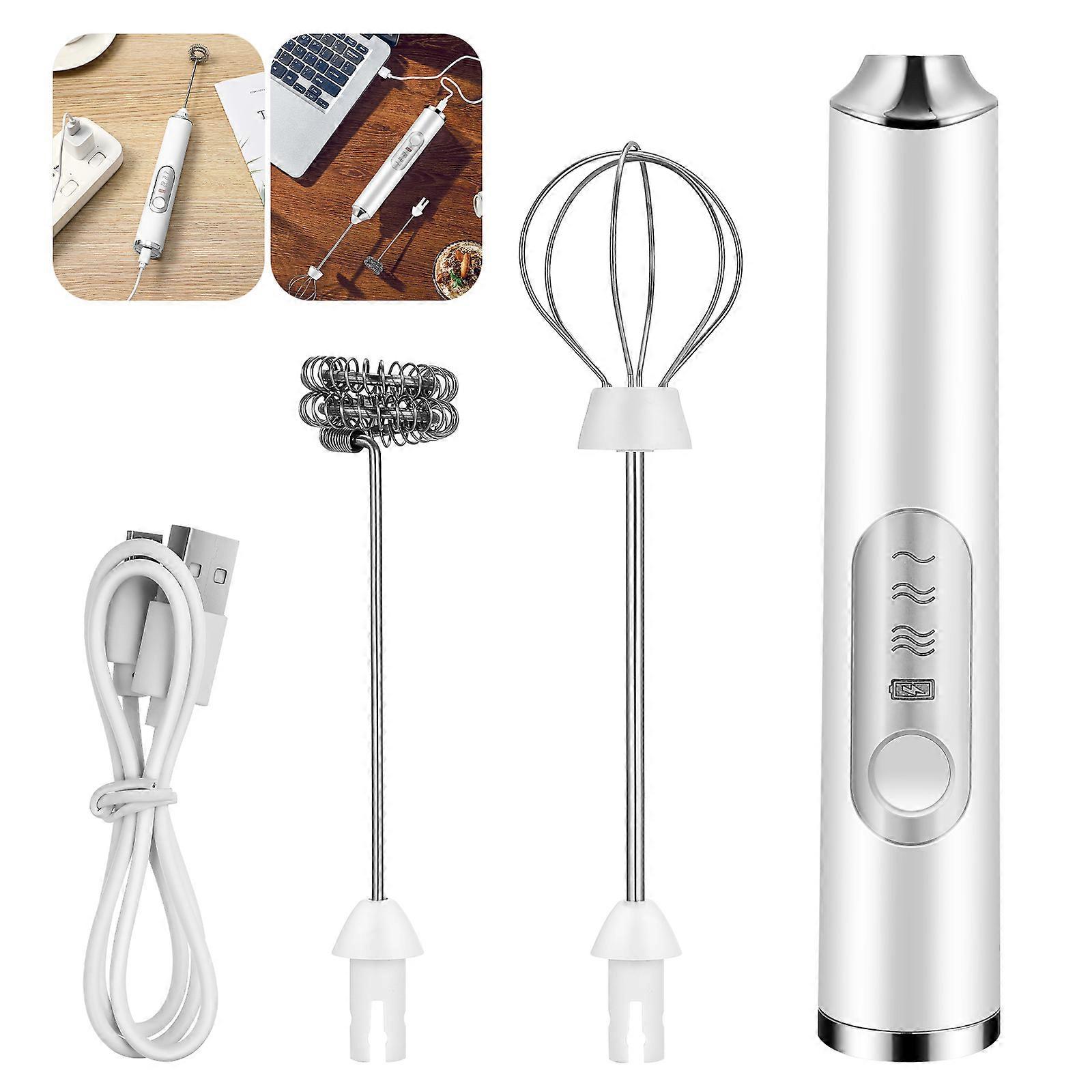 USB Rechargeable Electric Whisk & Milk Frother for Coffee, Low Noise, Multi Speed, Includes Whisk Heads for Egg, Cream, and Milk Foam