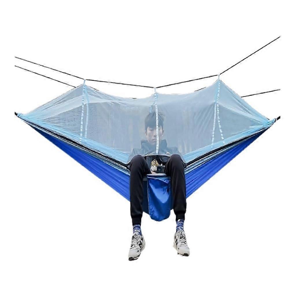 Hammocks Outdoor Mosquito Net Nylon Silk Hammock 260*140CM Portable Anti-Mosquito Camping Blue