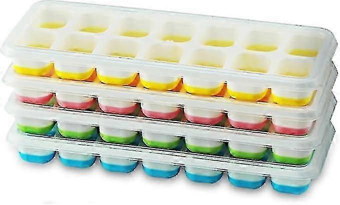 4 Pack Silicone Ice Cube Trays with Lid, Space Saving and Stackable, LFGB