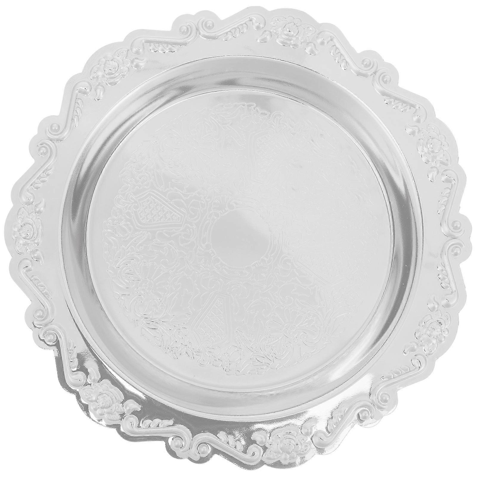 Dessert Plate Silver Fruit Platter Elegant Style Serving Snacks Birthday Party Tableware 1Pack