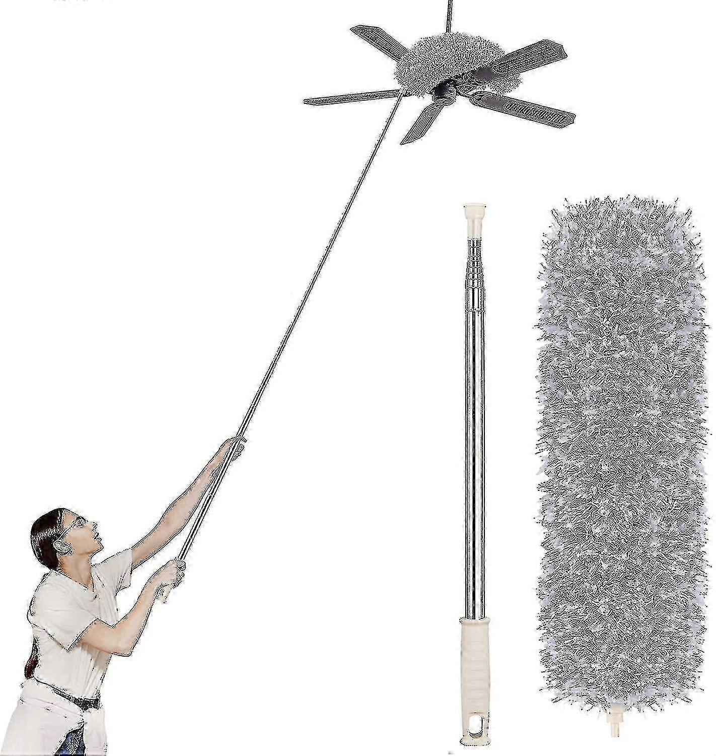 Extendable Microfiber Duster with Adjustable Pole (30"-100"), Bendable High Reach Dusting Tool for Ceiling & Hard-to-Reach Areas