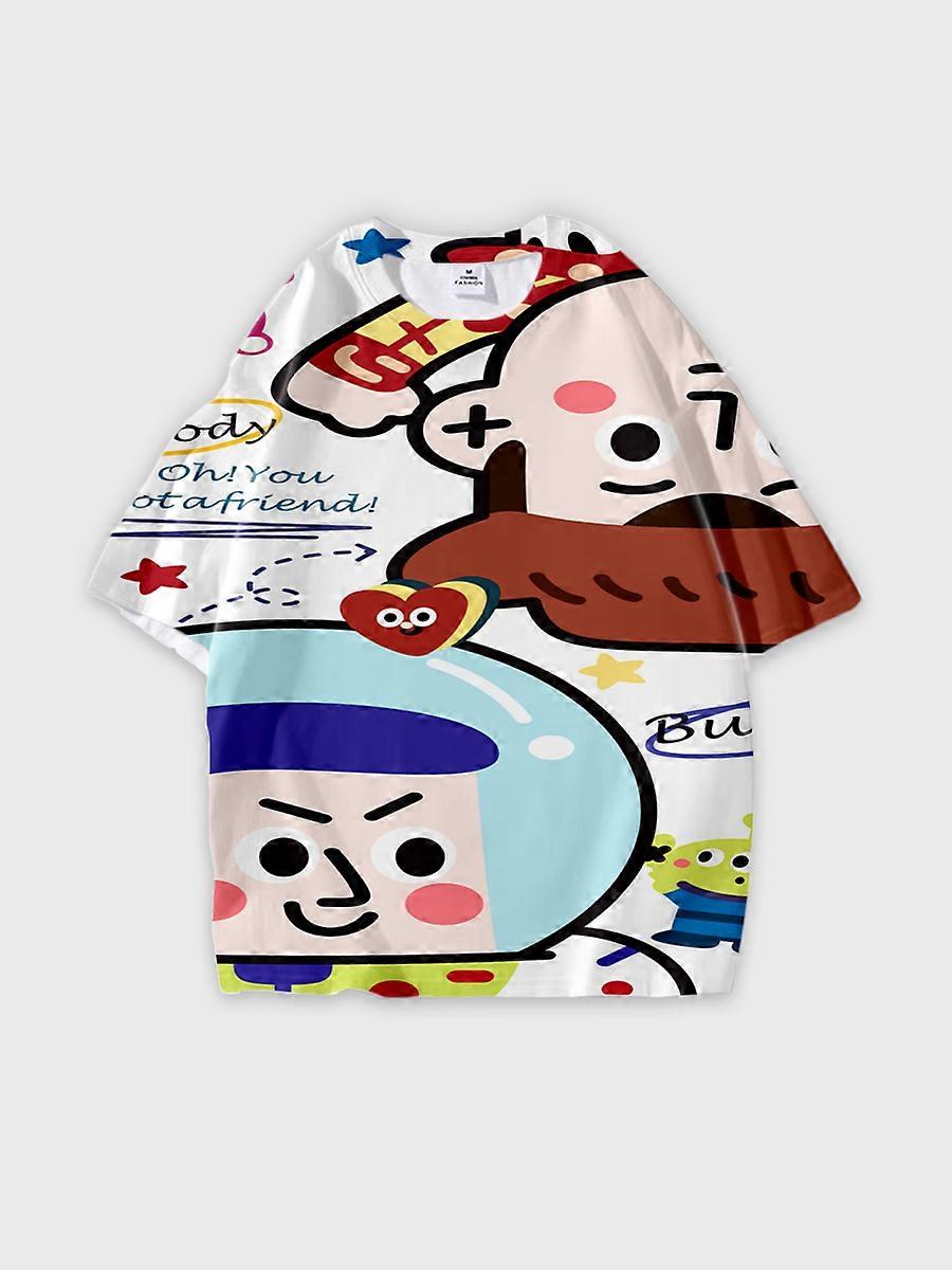 T-shirt girocollo Cartoon Pattern manica corta sciolta P570