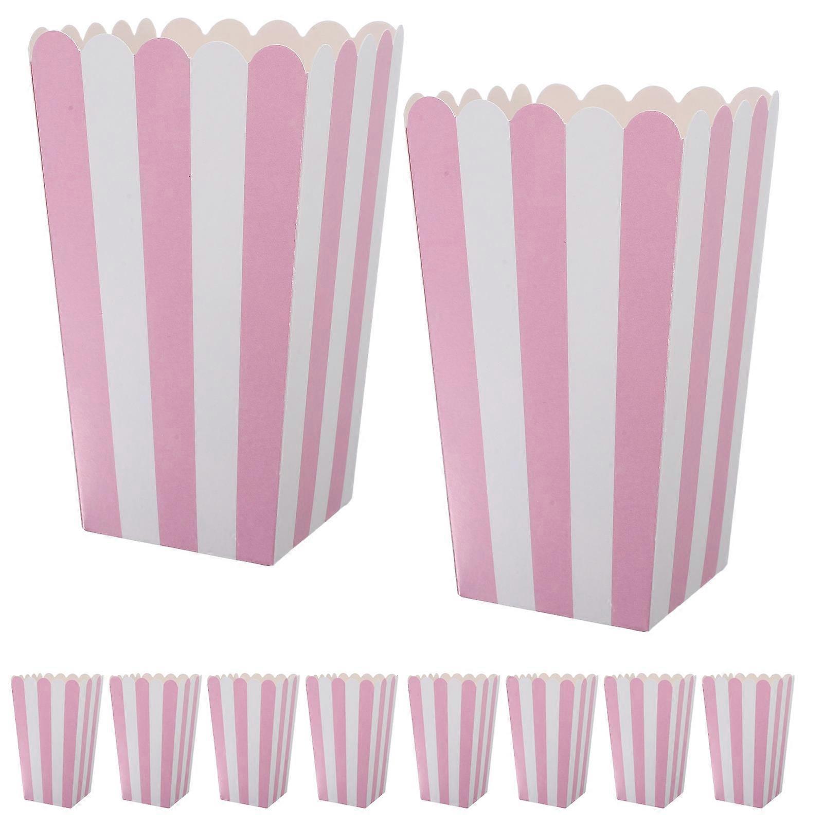24pcs Small Pink Striped Paper Popcorn Boxes, Easy Assemble Snack Holders for Parties, Birthdays, Gatherings – Decorative Treat Containers