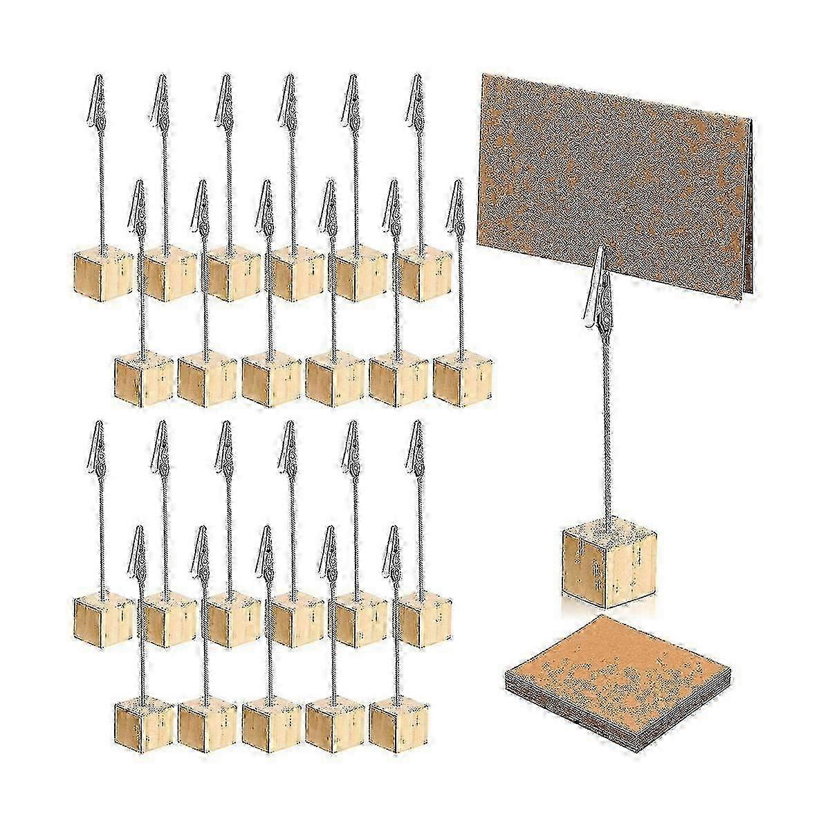24 Pcs Rustic Wooden Table Number Holders Place Number Holder Stand With Memo Clips And Kraft Cards Edition 0724