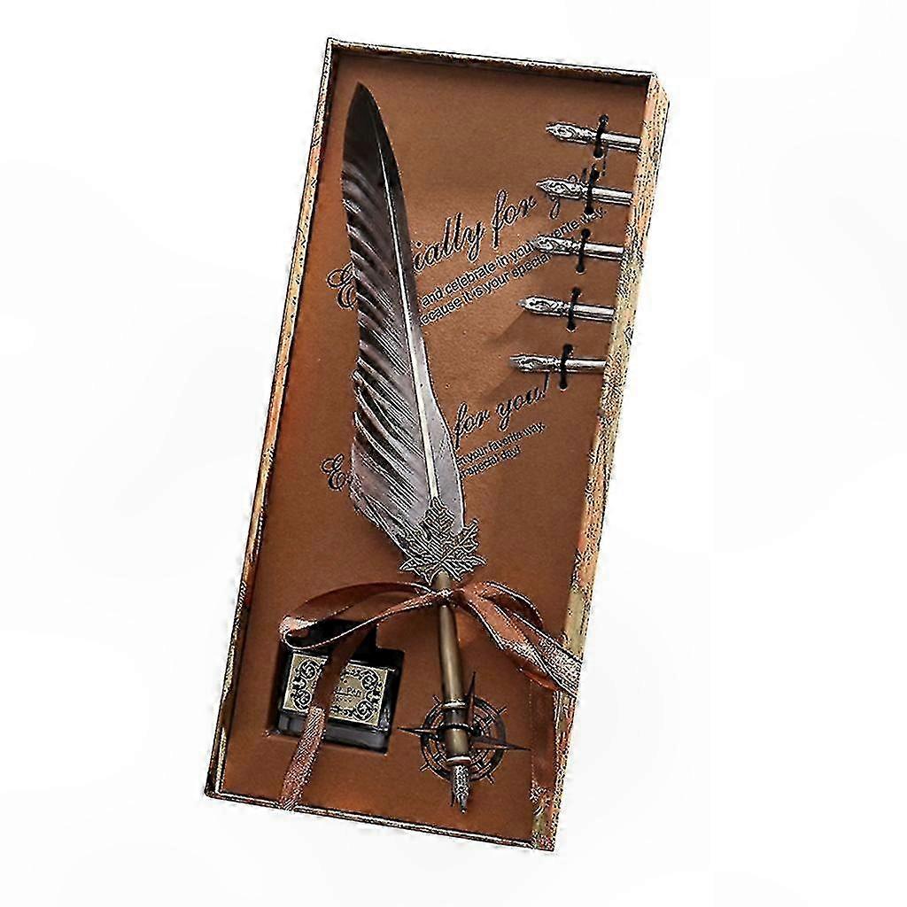 Classic Quill Pen with 5 Extra Nibs and Ink Bottle for Writing