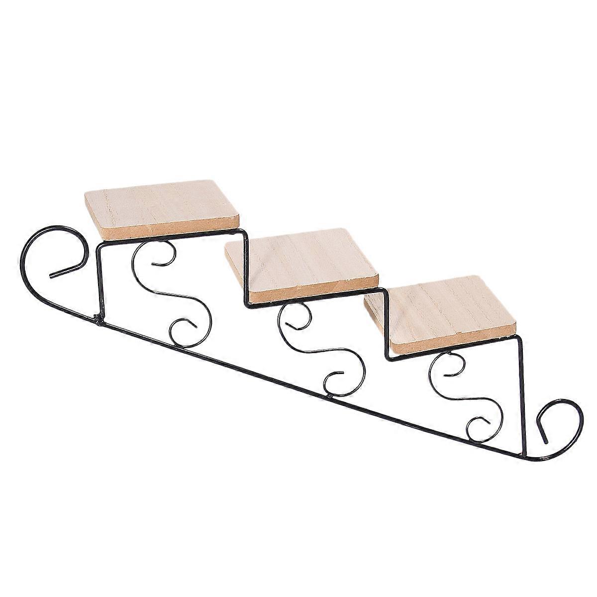 Staircase Wall Hanging Decor with Farmhouse Style Metal Shelf for Organizing Mail and Decor in Black Color