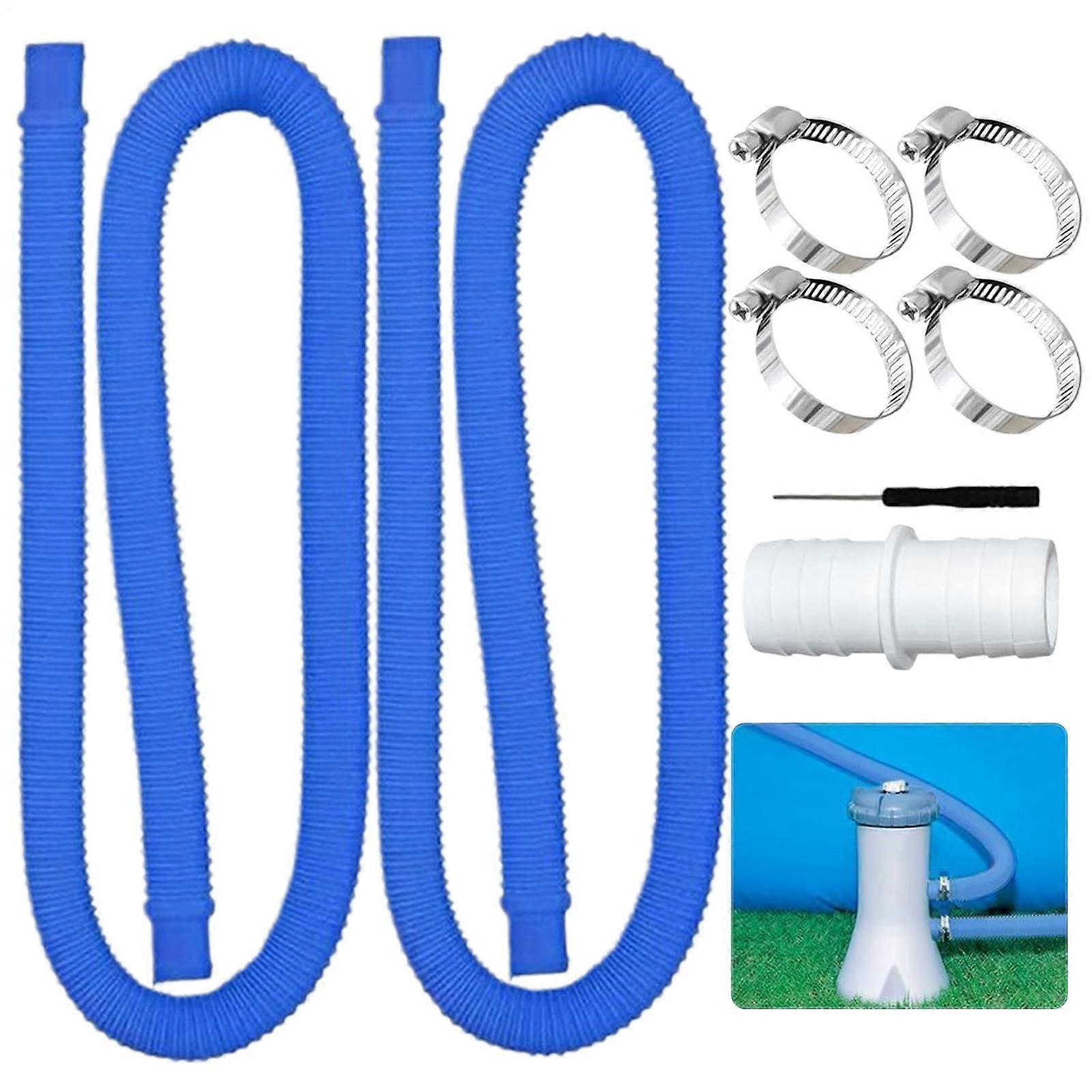 Pool Schlauch 99 cm Pool Filter Hose Replacement Fitting 4 Hose Clamps Blue