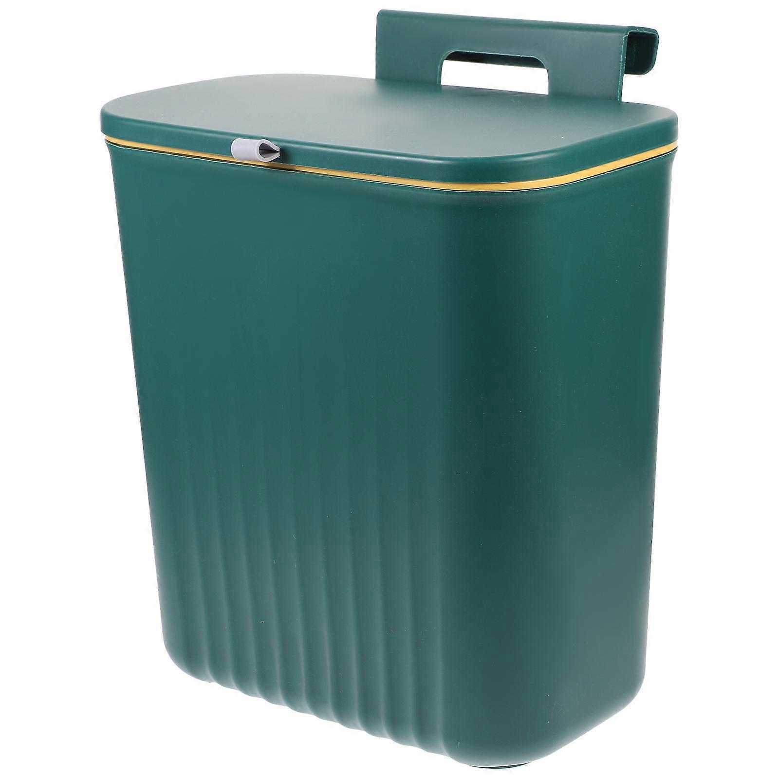 Hanging Trash Can With Sliding Cover For Bathroom Use Green Rectangular Odor Prevention 1Pack