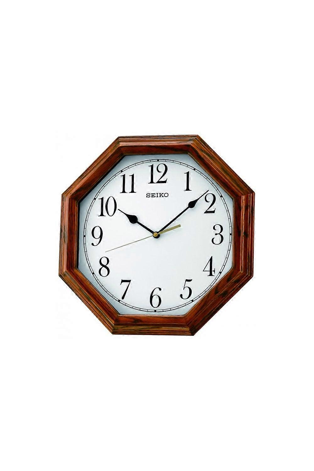 Seiko Octagonal Wooden Oak Finish Wall Clock - Quartz Movement QXA529B