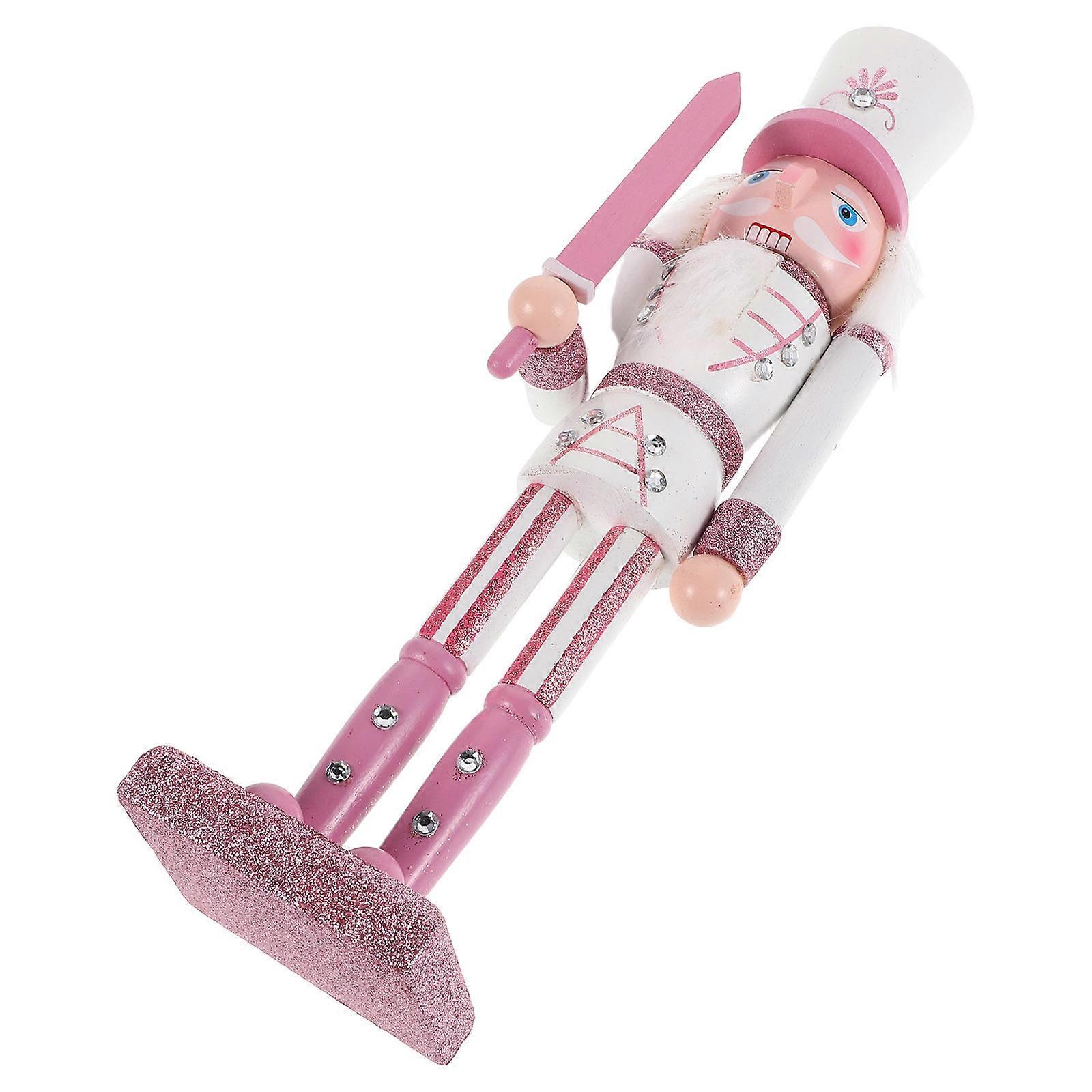 Pink Xmas Wood Nutcracker for Decoration Plastic Nutcracker Craft Adorable Gift 6.5x3.5x2.5 Inches