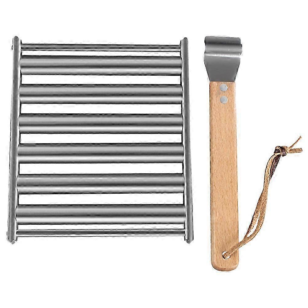 Barbecue Metal Rack Sausage Grill Rack Wooden Handle Practical Design 1Pack