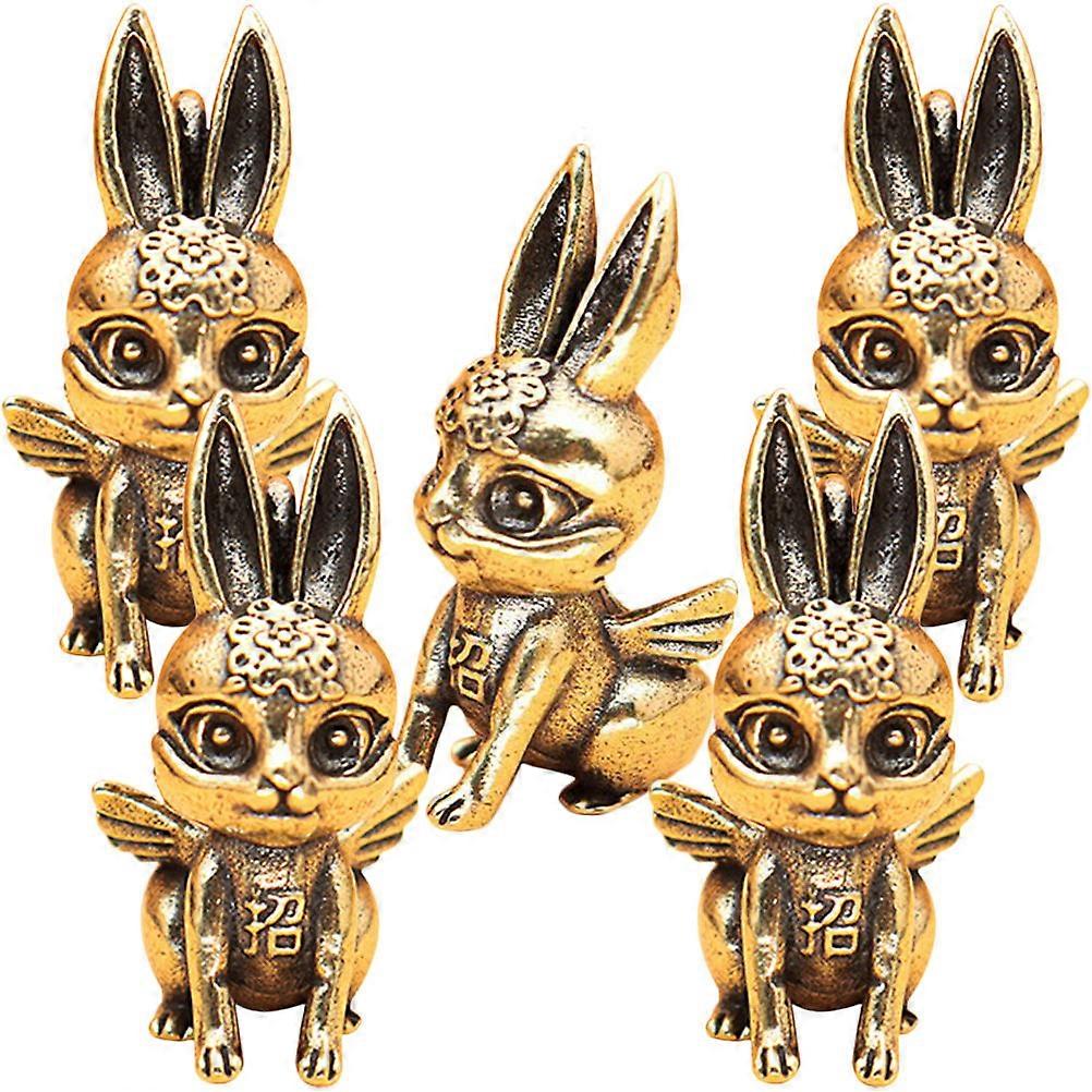 Luxury Brass Bunny Decoration 5Pcs Table Decor Simple And Elegant Desktop Accessory For Home And Office