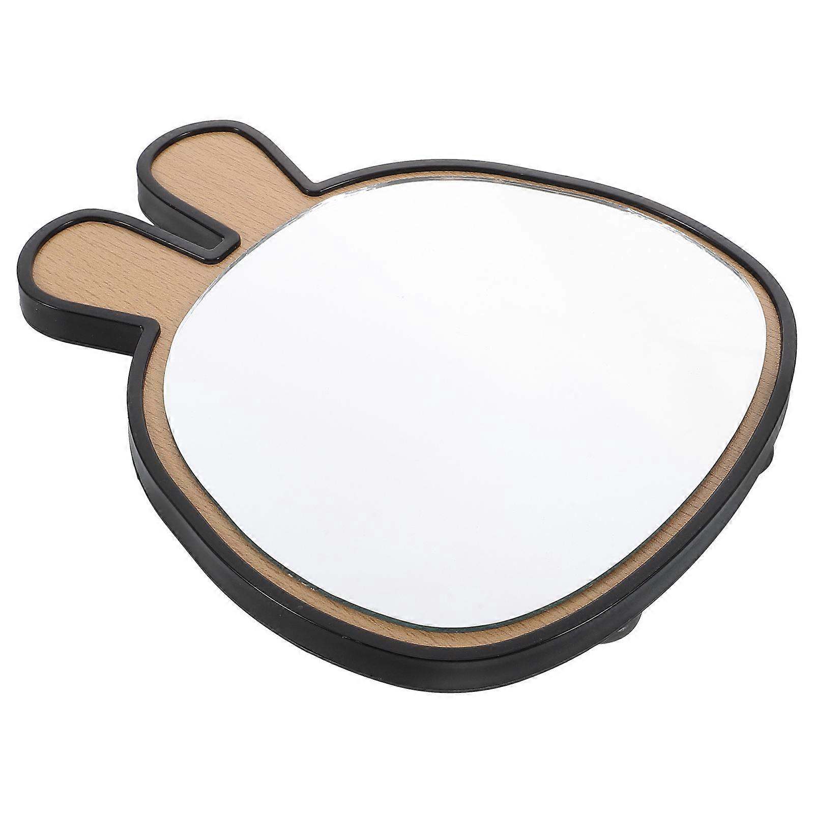 Khaki Wooden Animal Shaped High Definition Makeup Mirror with Adjustable Angle for Tabletop Use