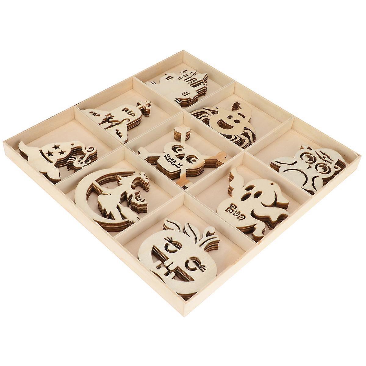 Beige Halloween Wooden Slice Decor for Decoration with 9 Pendant Packaged in Compartment Box