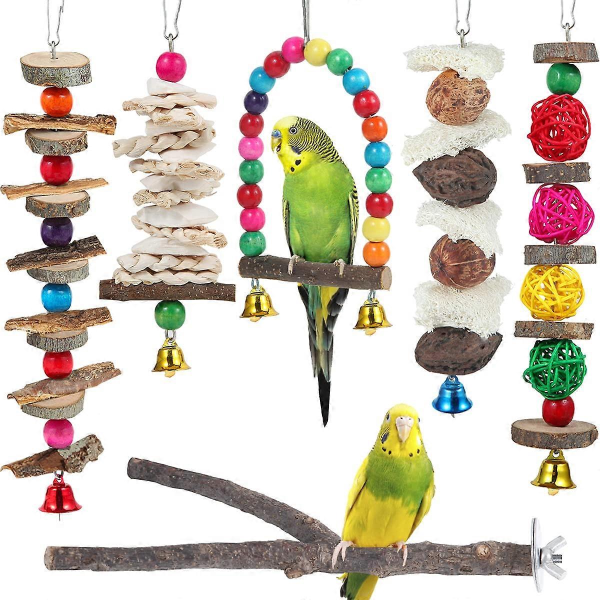 Wooden Chew Toy for Birds - Versatile Perch Playset for Parakeets, Cockatiels, and Small to Medium Birds in Colorful Design