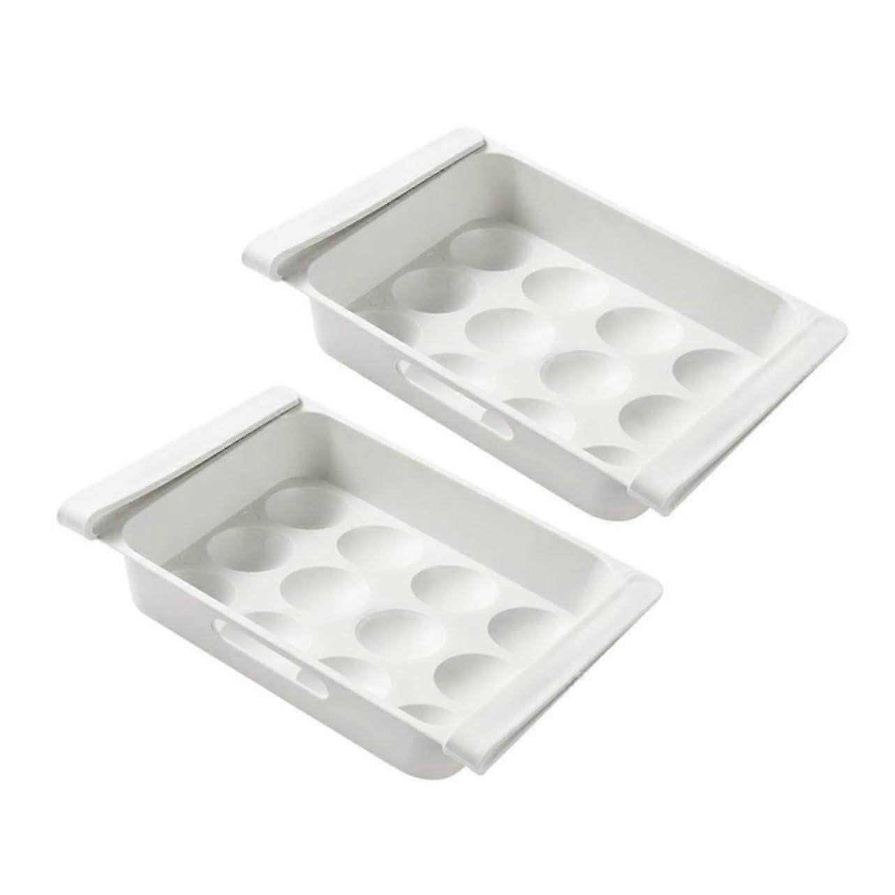 2 Pieces Refrigerator Egg Boxes Transparent with Drawer Design Multi Grids Food-Grade for Fresh Egg Storage
