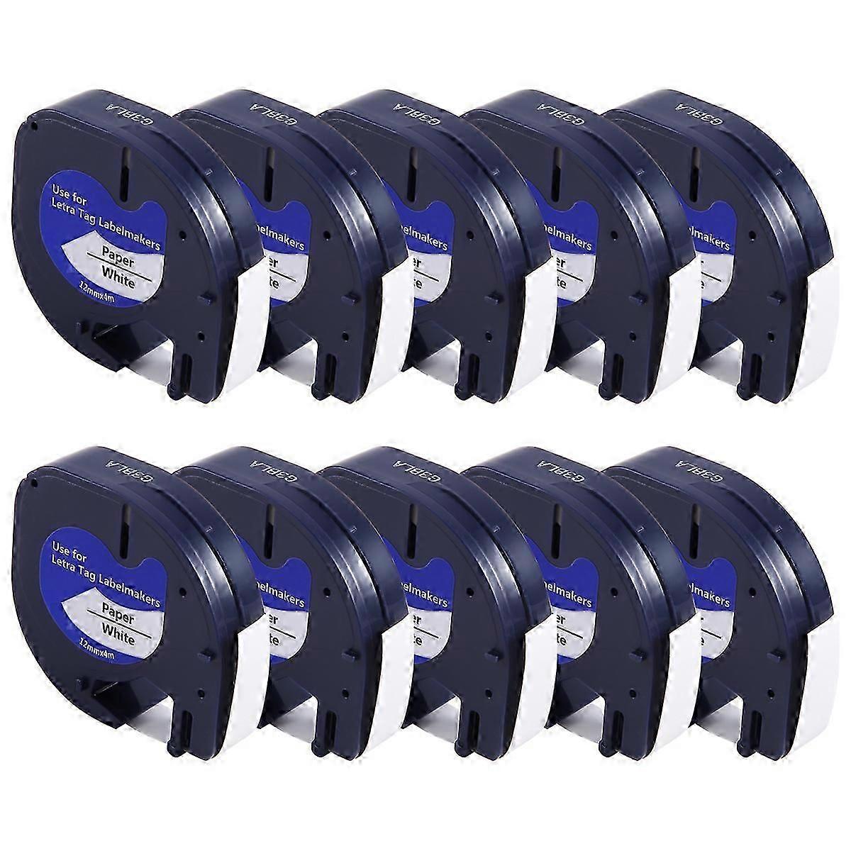10Pcs ανταλλακτικά κατασκευαστών ετικετών για Dymo Letratag ξαναγεμίζει 12mm x 4M άσπρη πλαστική ταινία ετικετών για την ετικέτα Letra