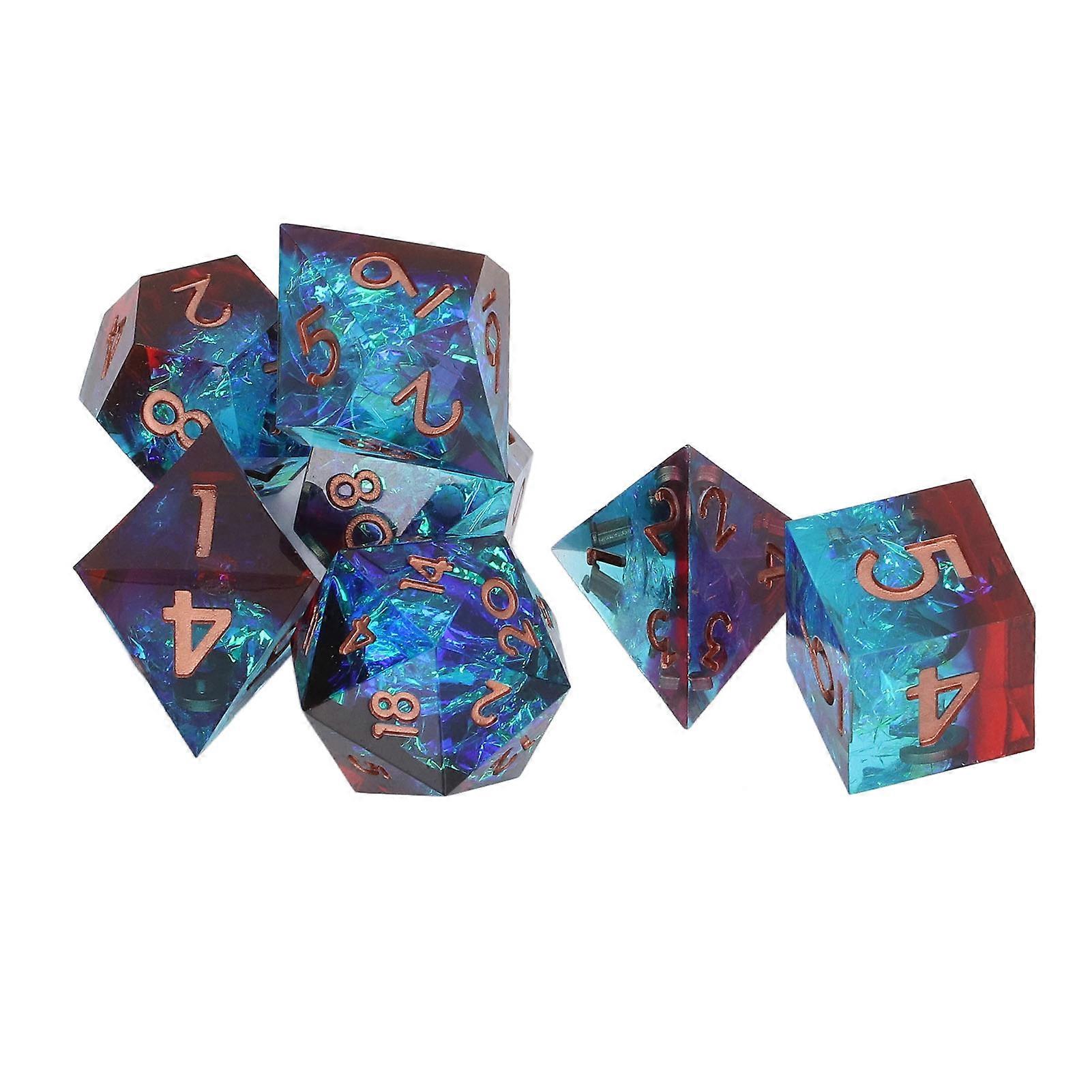 7pcs Dice Set Polyhedron Resin Rolling Colored Dice Kit with Number for Tabletop Game Blue 