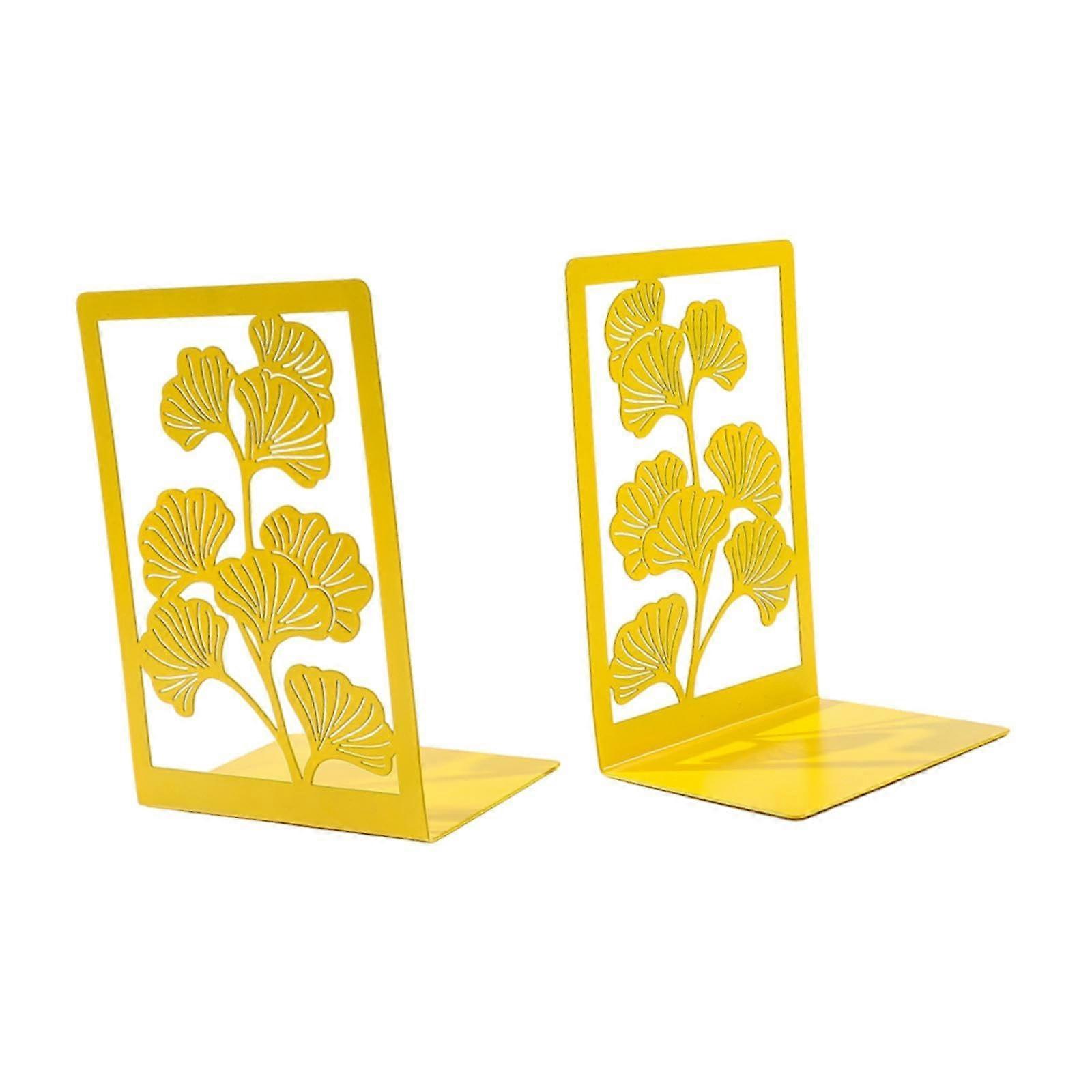 Ginkgo Book Ends Book Stopper Study Modern Unique Book Holder for Shelves Decorative for Home Library (1 Pair), Yellow