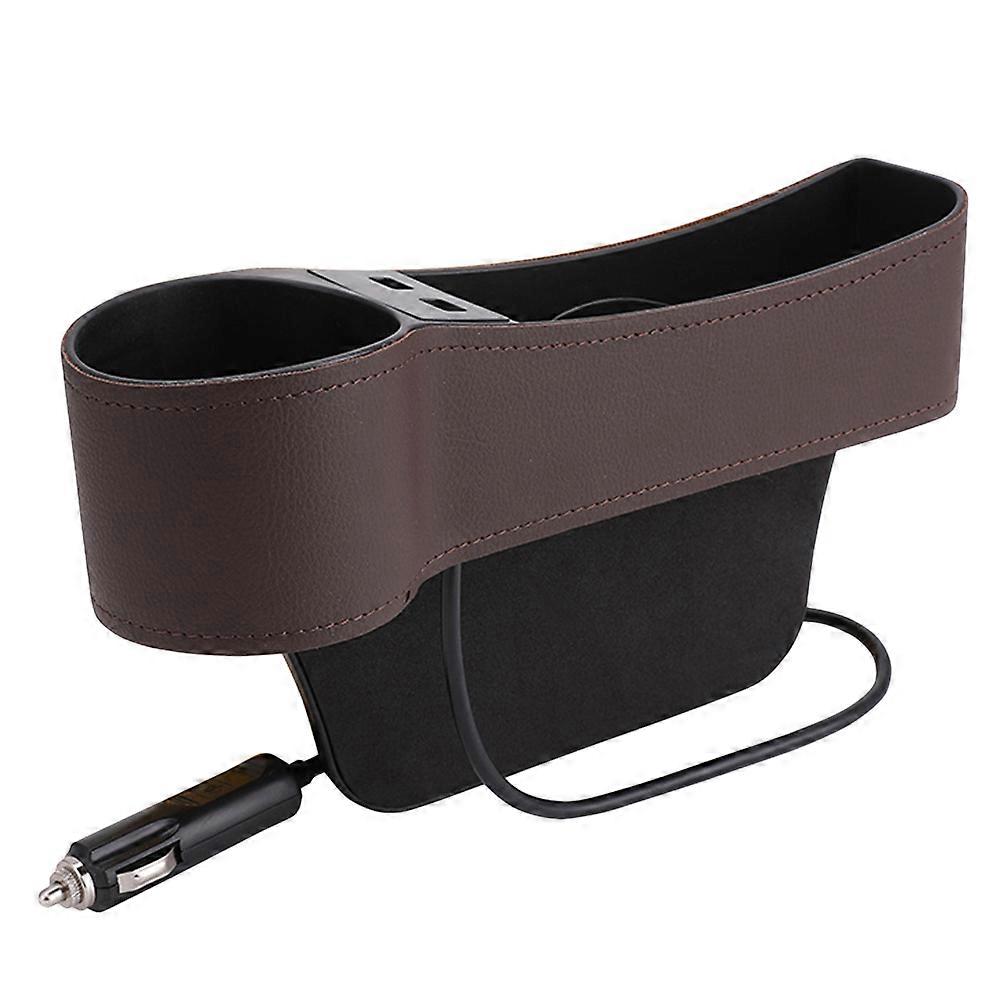 Rectangular Car Seat Storage Box With Dual USB Charger Designed For Drivers In Brown Enhancing Car Interior 1Set